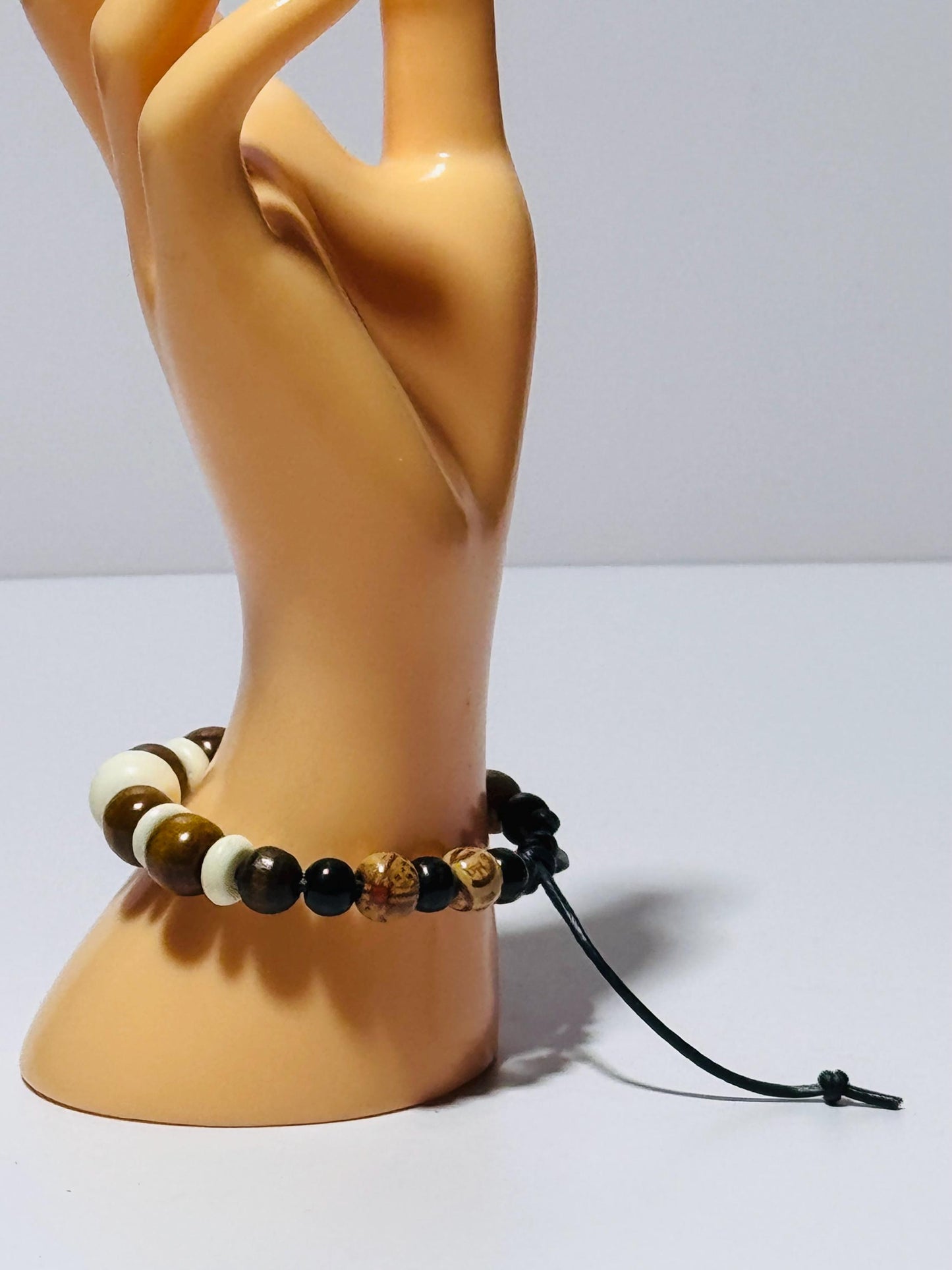Adjustable Wood Bracelet, Wood Biker Bracelet, Bone Bracelet, Motorcycle Bracelet, Leather Bracelet, Boho Bracelet, Leather Cord 6.5”-8.5”