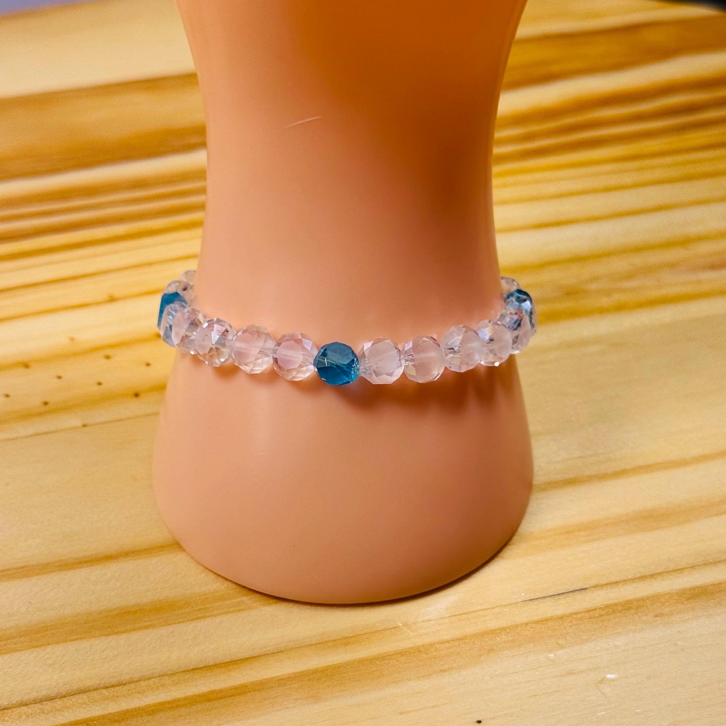 Dainty Clear Faceted Crystal Bead Stretch Bracelet, Blue Faceted Crystal Bead Bracelet, Boho Bracelet , Minimalist , Gift for Her, 6.75”