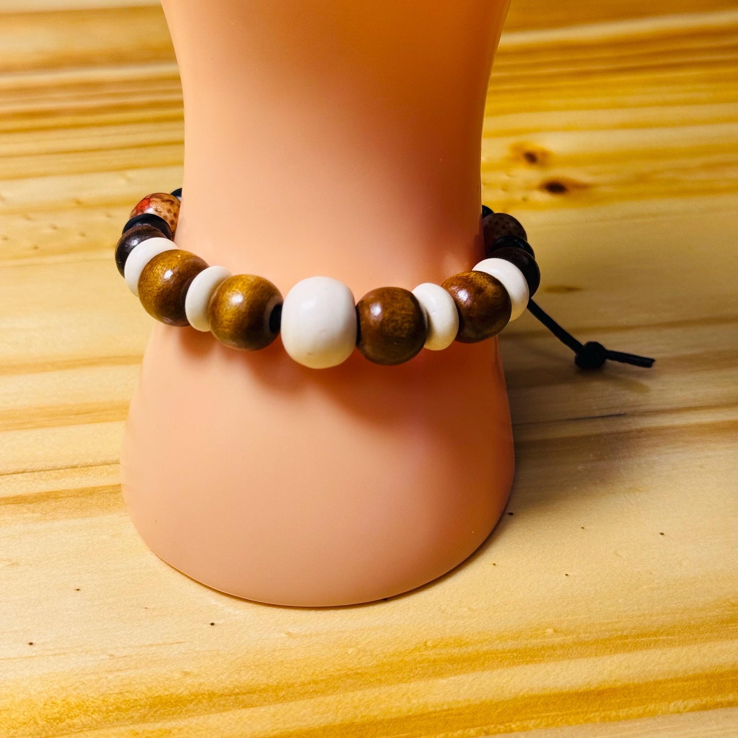 Adjustable Wood Bracelet, Wood Biker Bracelet, Bone Bracelet, Motorcycle Bracelet, Leather Bracelet, Boho Bracelet, Leather Cord 6.5”-8.5”