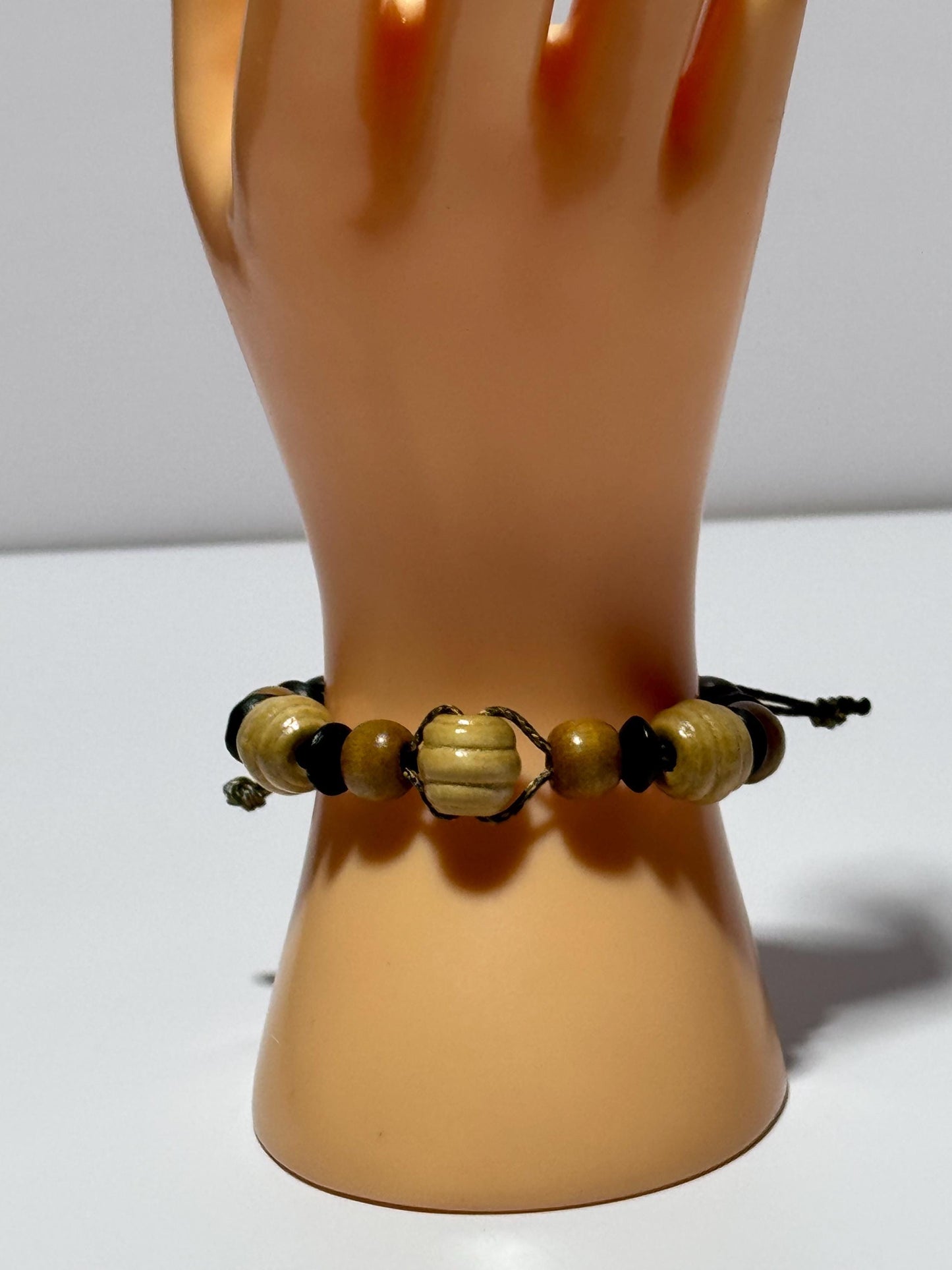 Wood Adjustable Bead Bracelet, Nano Paracord Bracelet, Boho Bracelet, Minimalist Bracelet 5 - 8.5”, Beaded, Bohemian, Men, Women