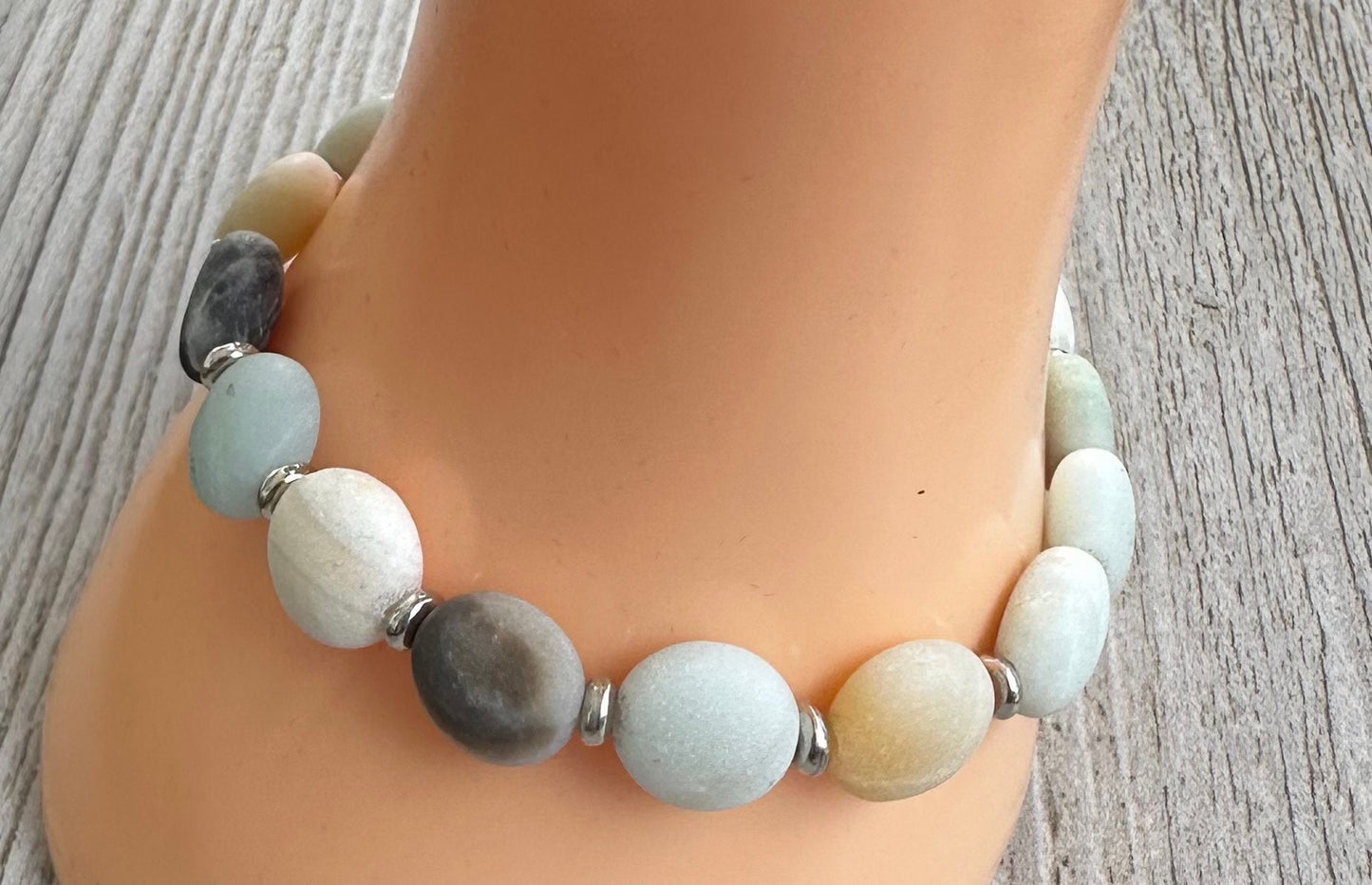 Enhances Love, Anxiety, Trauma, Healing, Integrity, Fatigue, Soothes Aggravated Situations, Natural Matte Amazonite Bracelet, Stretch, 6.5”