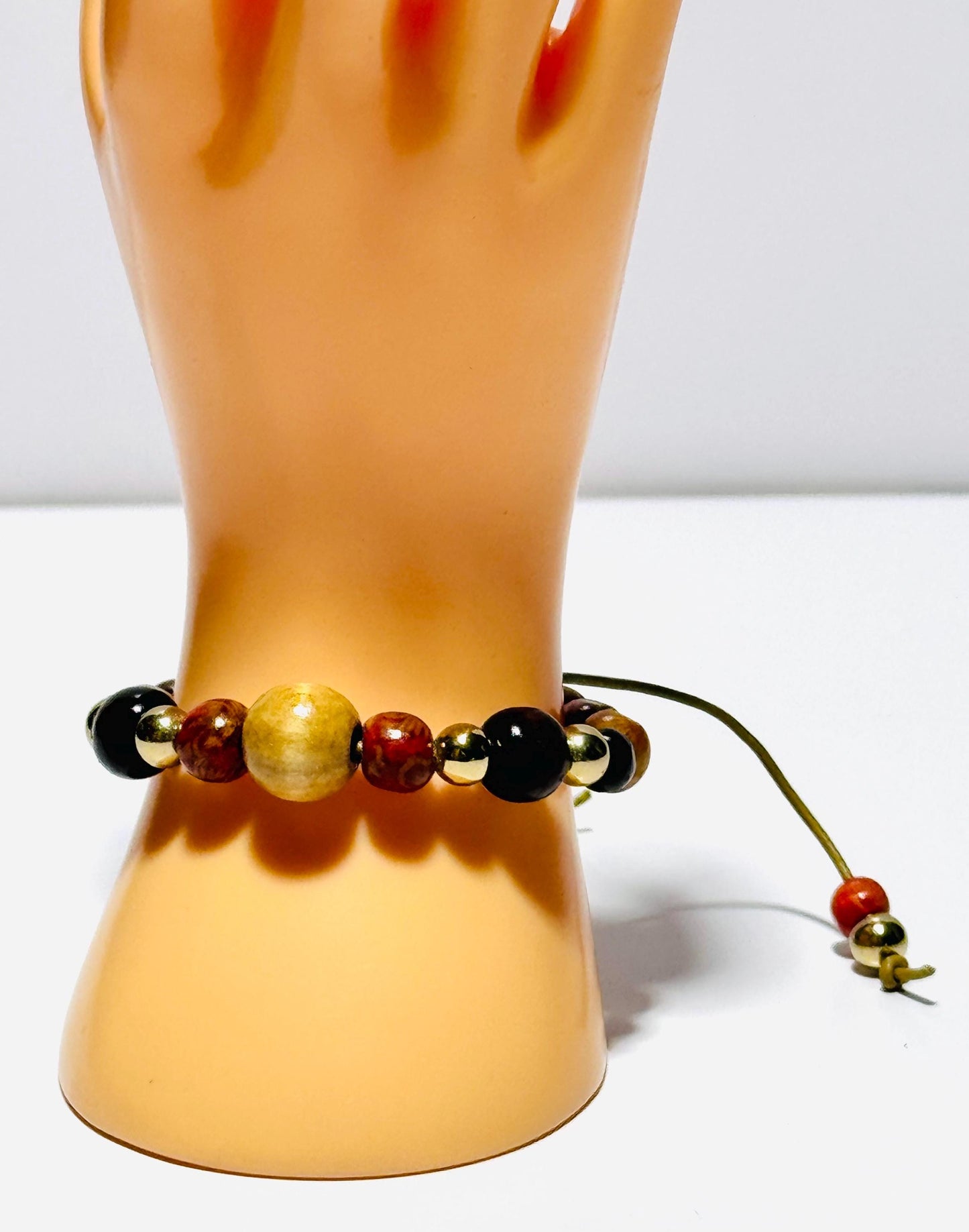 Biker Wood Bracelet, Adjustable Wood Motorcycle Bracelet, Wood Bracelet, Leather Cord, 6” - 9 1/2”