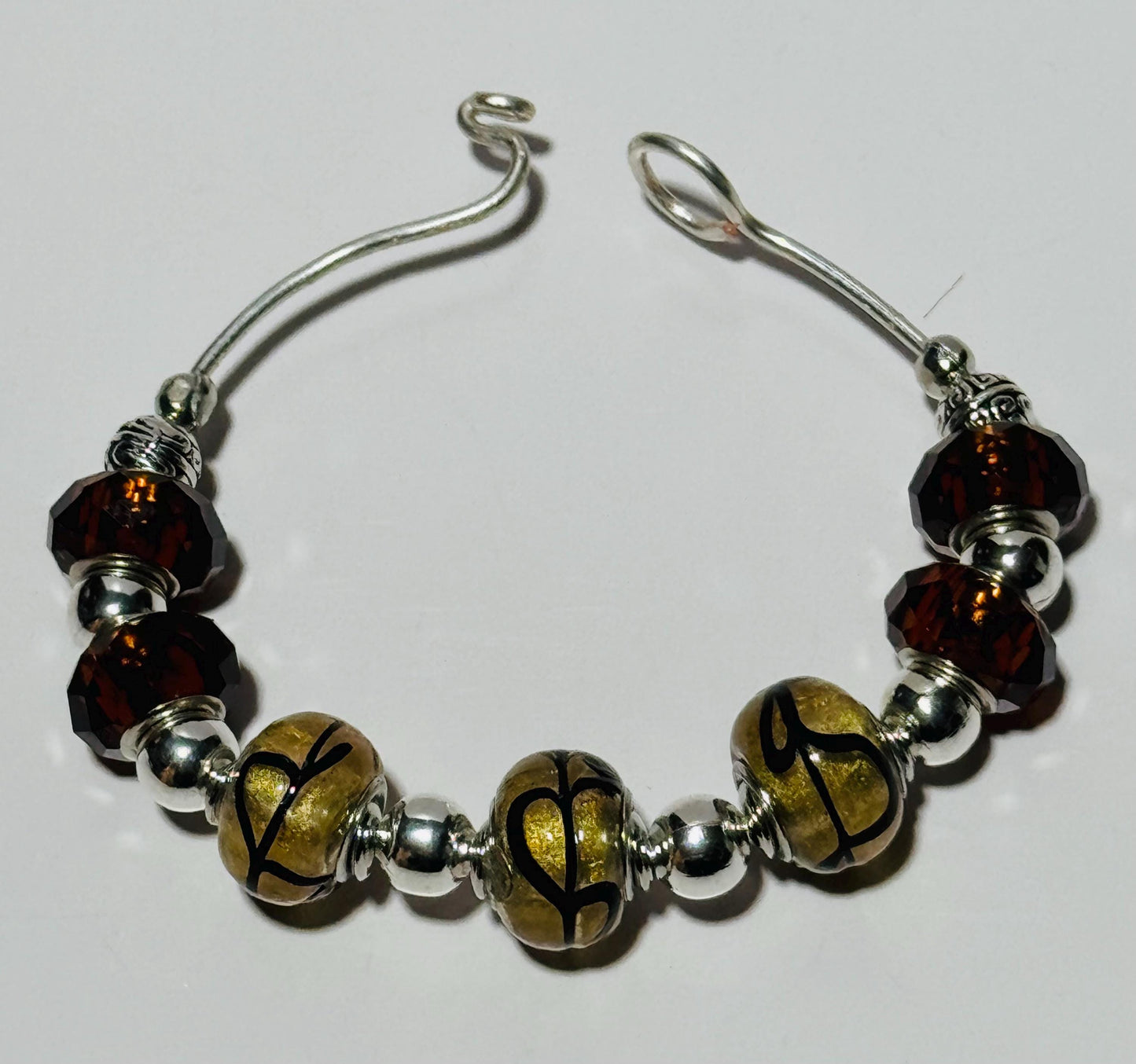 Artisan Glass Bead Bracelet, Custom Bracelet, Handmade Glass Bead Bracelet, One of a Kind Bracelet, Gold Translucent Bead Bracelet, 5.5”