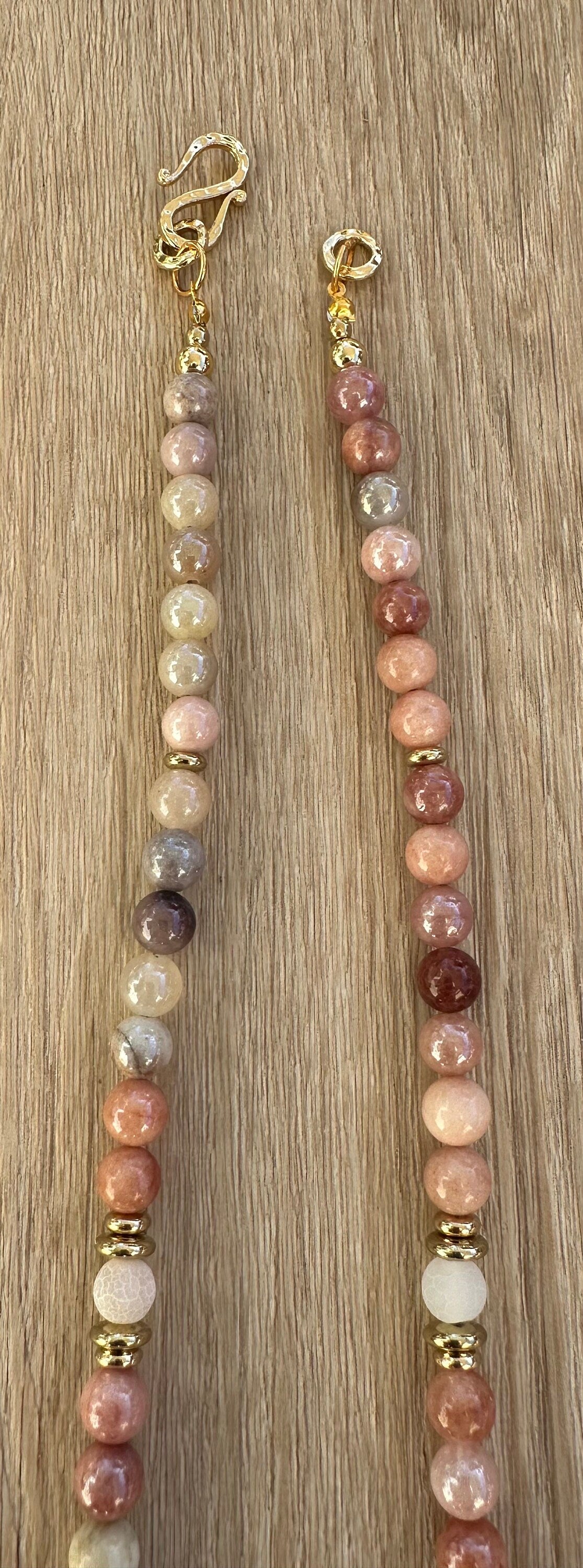 Sunstone Necklace, Botswana Agate 16mm Centerpiece, Chunky Necklace, Boho, Bohemian, Semi Precious Gemstones, Gift for Her, 26”, Leadership