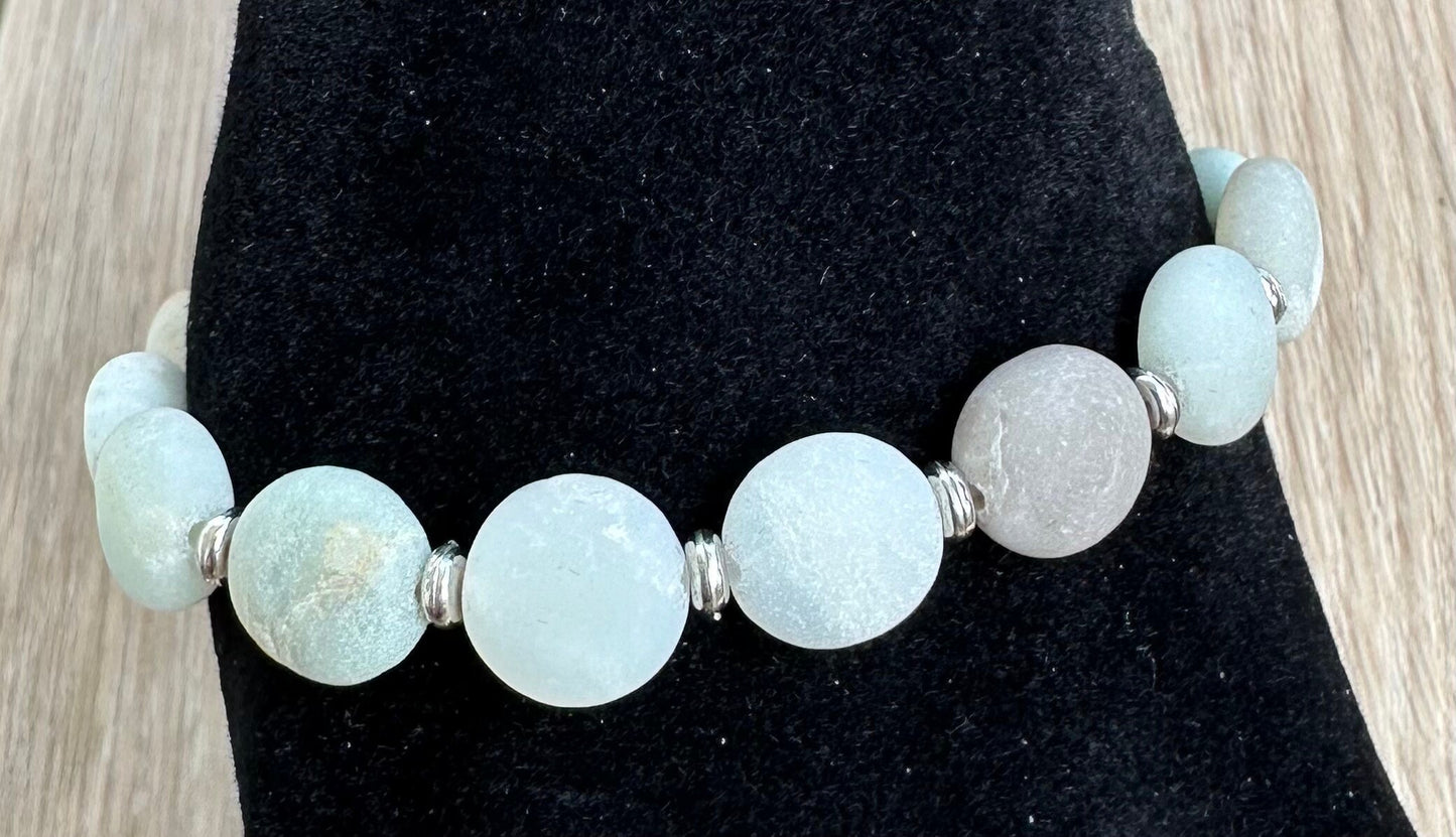 Enhances Love, Anxiety, Trauma, Healing, Integrity, Fatigue, Soothes Aggravated Situations, Natural Matte Amazonite Bracelet, Stretch, 6.5”