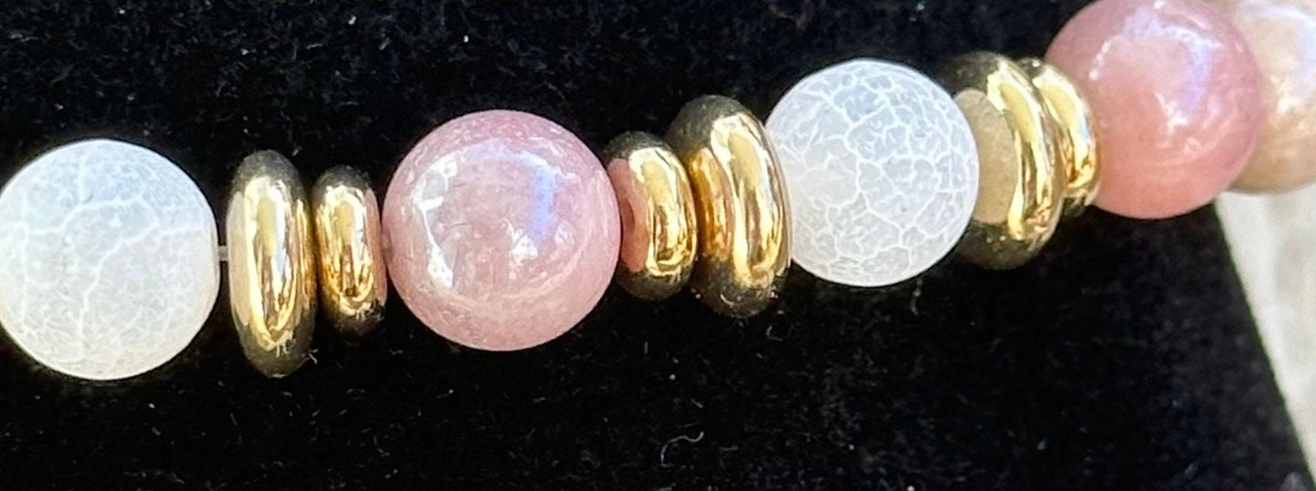 Stunning Sunstone Braclet Crackle Quartz Bracelet, Stretch, Boho, Natural Stone, Bohemian, 6.5” - 6.75” Independance Courage Optimism