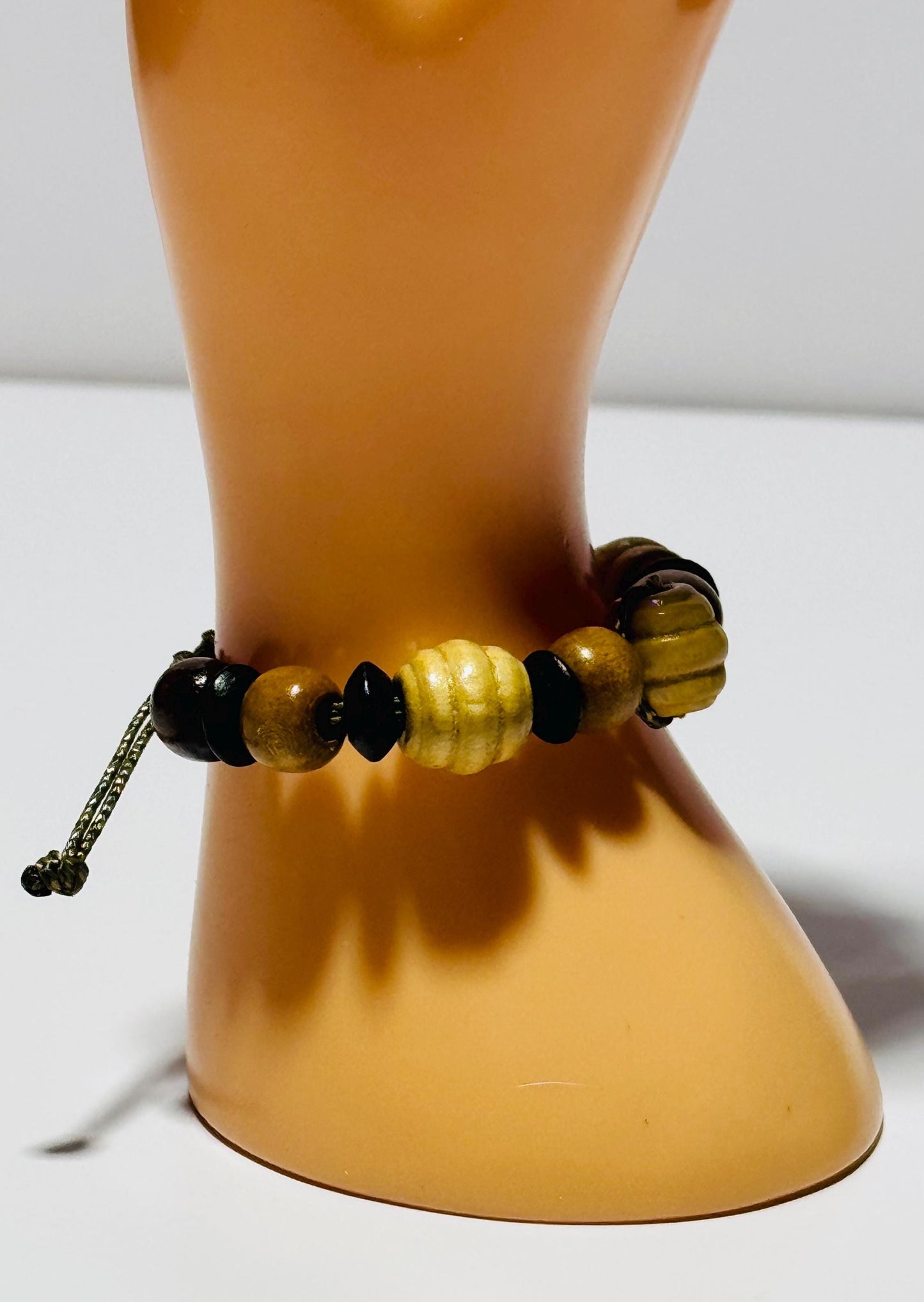 Wood Adjustable Bead Bracelet, Nano Paracord Bracelet, Boho Bracelet, Minimalist Bracelet 5 - 8.5”, Beaded, Bohemian, Men, Women