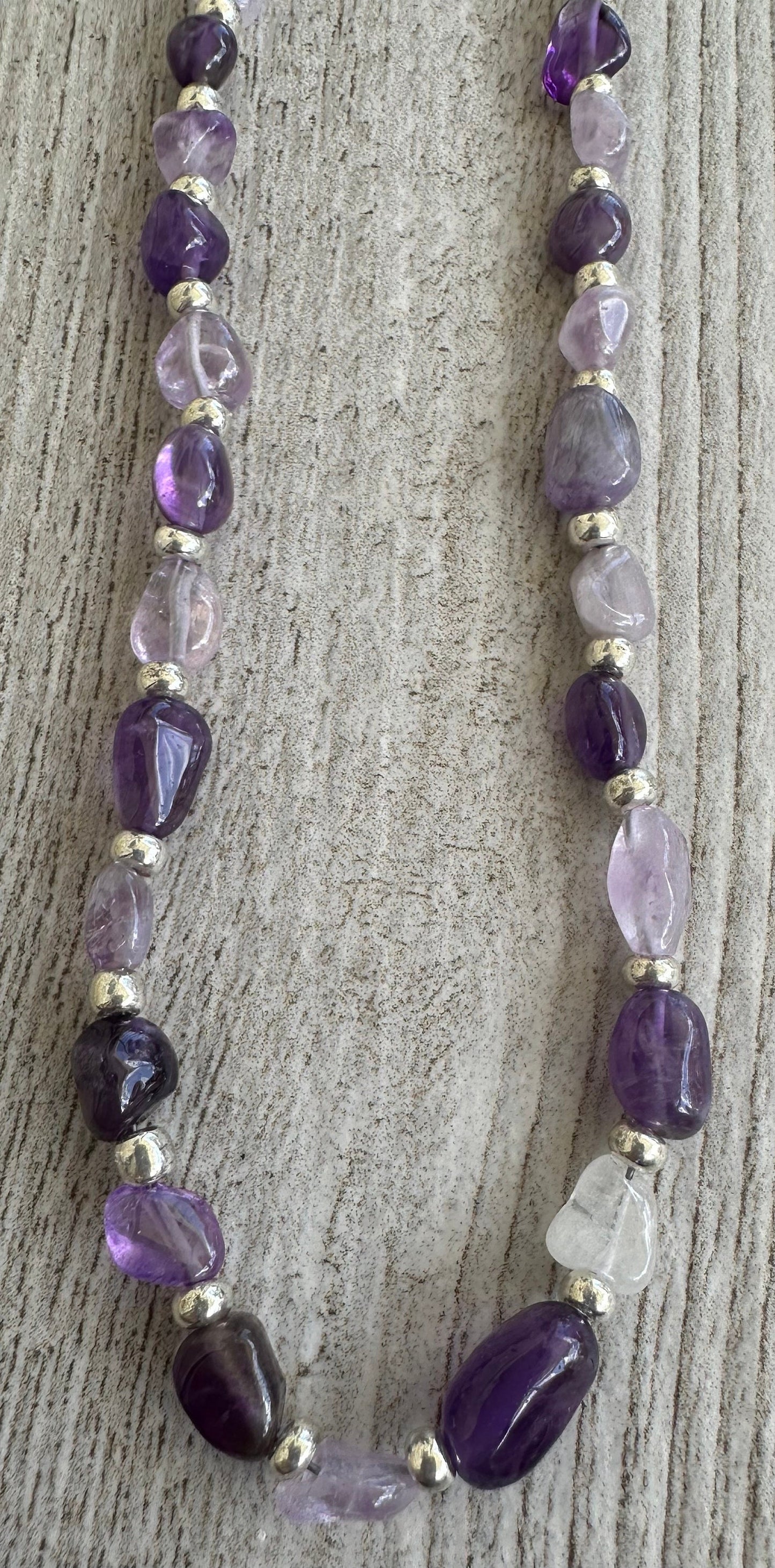 Amethyst Necklace, Minimalist, Beaded Necklace, Gemstone Necklace, Mini Chunk Semi Precious Stones, Gift For Her, 22 1/2”, Peace, Tranquili