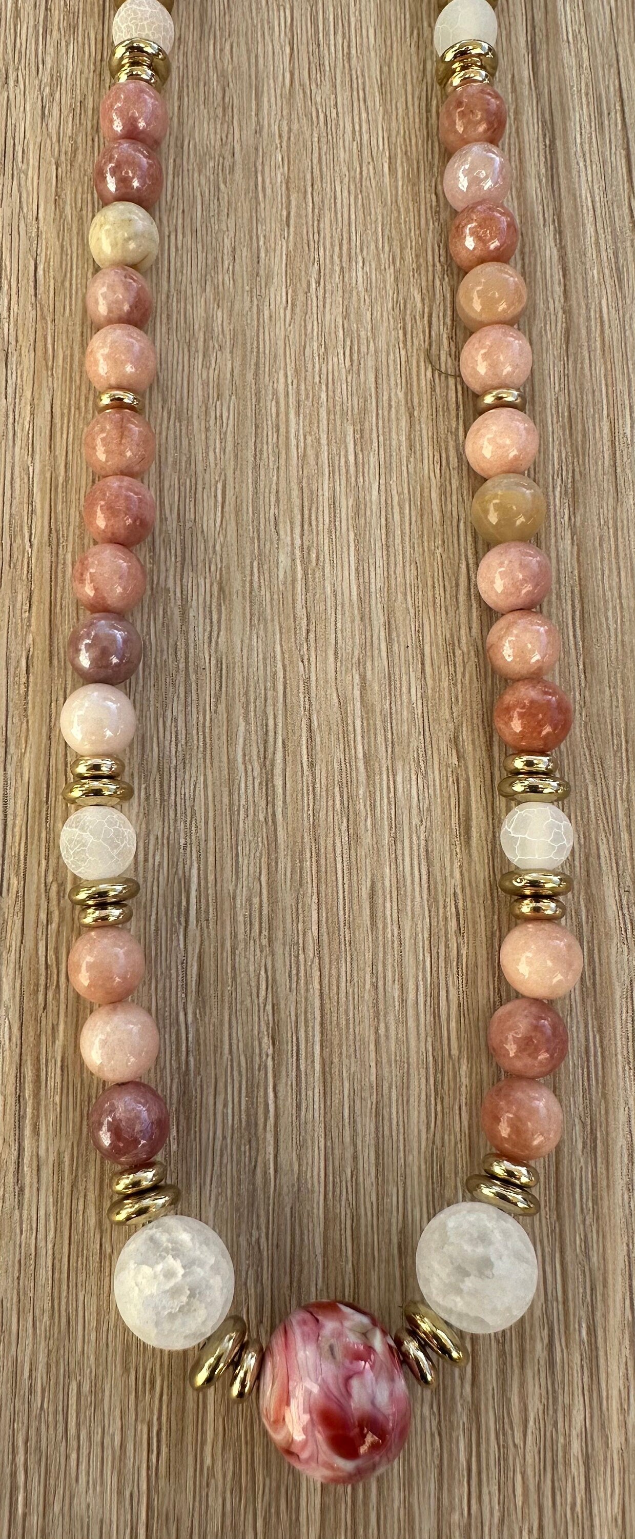 Sunstone Necklace, Botswana Agate 16mm Centerpiece, Chunky Necklace, Boho, Bohemian, Semi Precious Gemstones, Gift for Her, 26”, Leadership