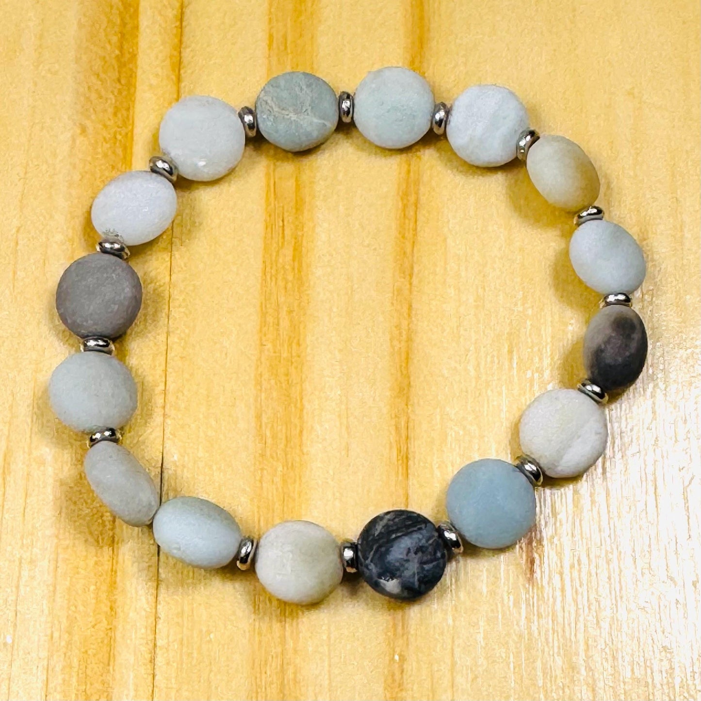 Enhances Love, Anxiety, Trauma, Healing, Integrity, Fatigue, Soothes Aggravated Situations, Natural Matte Amazonite Bracelet, Stretch, 6.5”