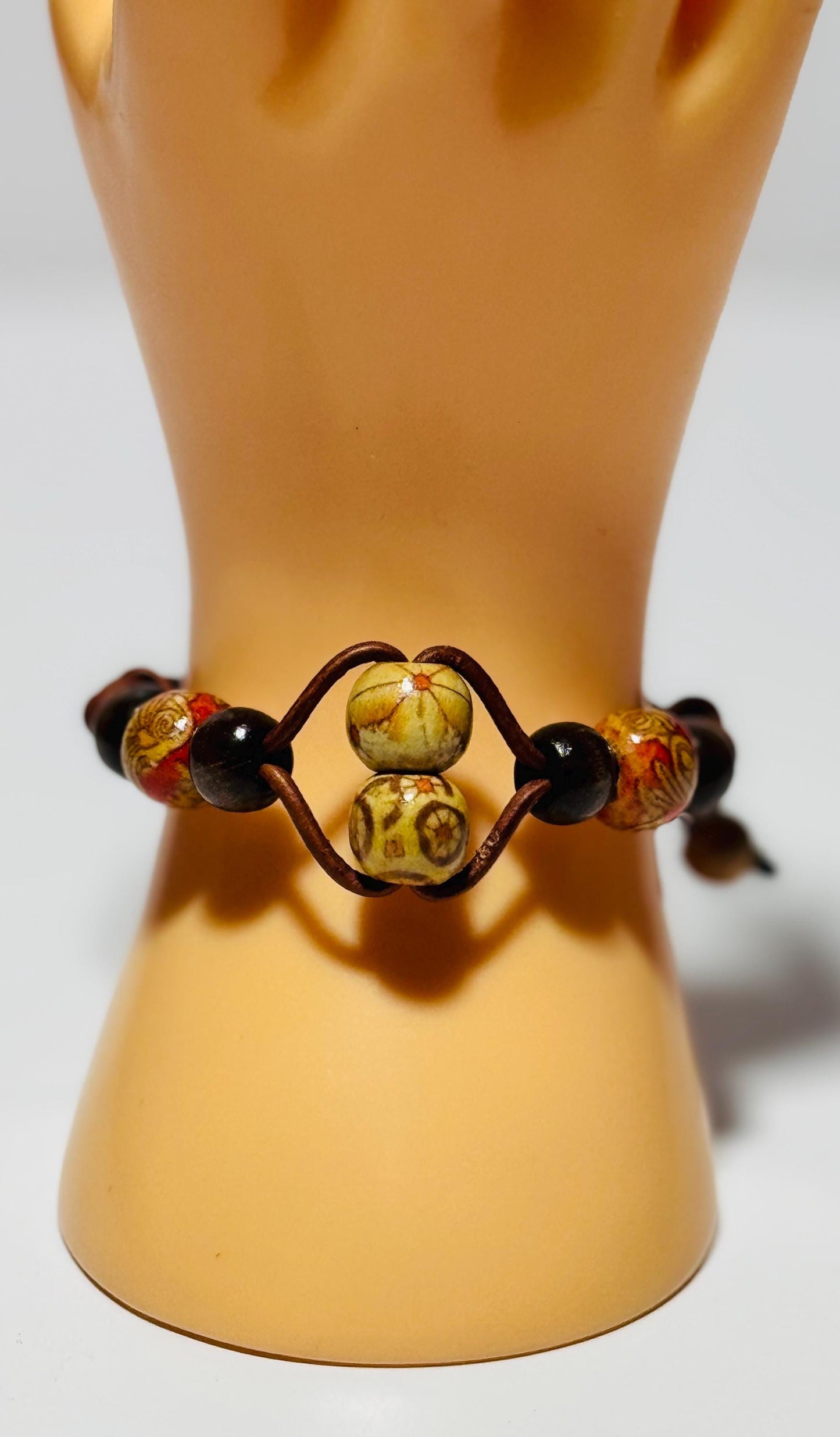 Adjustable Bracelet, Painted Wood Bracelet, Wood Biker Bracelet, Wood Motorcycle Bracelet,Boho, Minimalist, Unisex, Leather Cord 5” - 8 1/2”