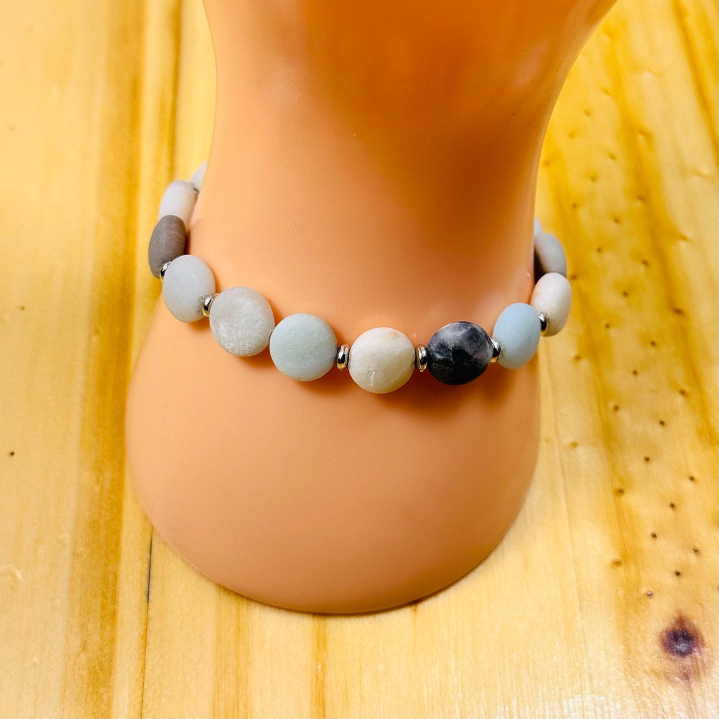 Enhances Love, Anxiety, Trauma, Healing, Integrity, Fatigue, Soothes Aggravated Situations, Natural Matte Amazonite Bracelet, Stretch, 6.5”