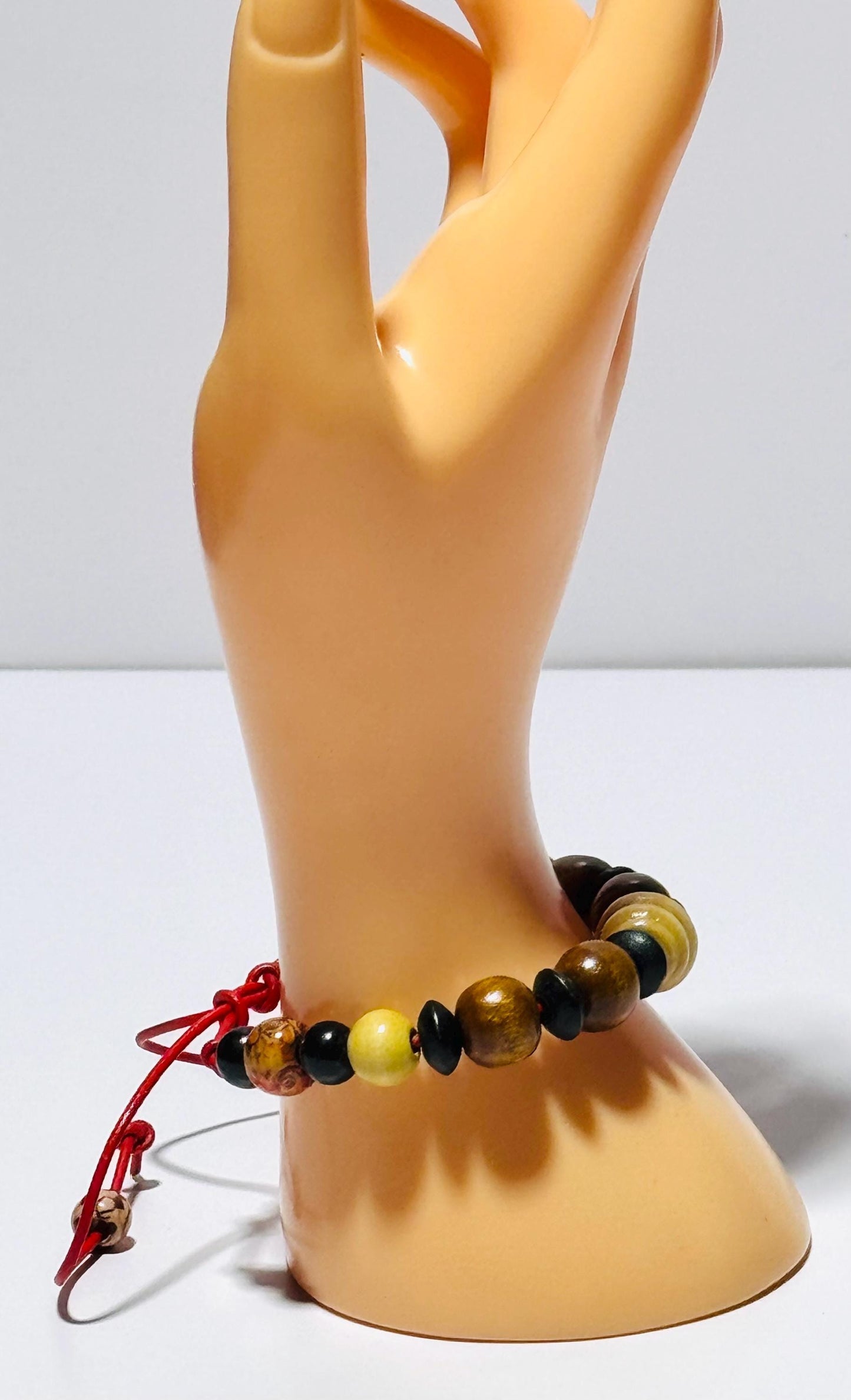 Adjustable Wood Bracelet, Wood Biker Bracelet, Wood Motorcycle Bracelet, Minimalist, Red Leather Cord 6” - 9 1/2”