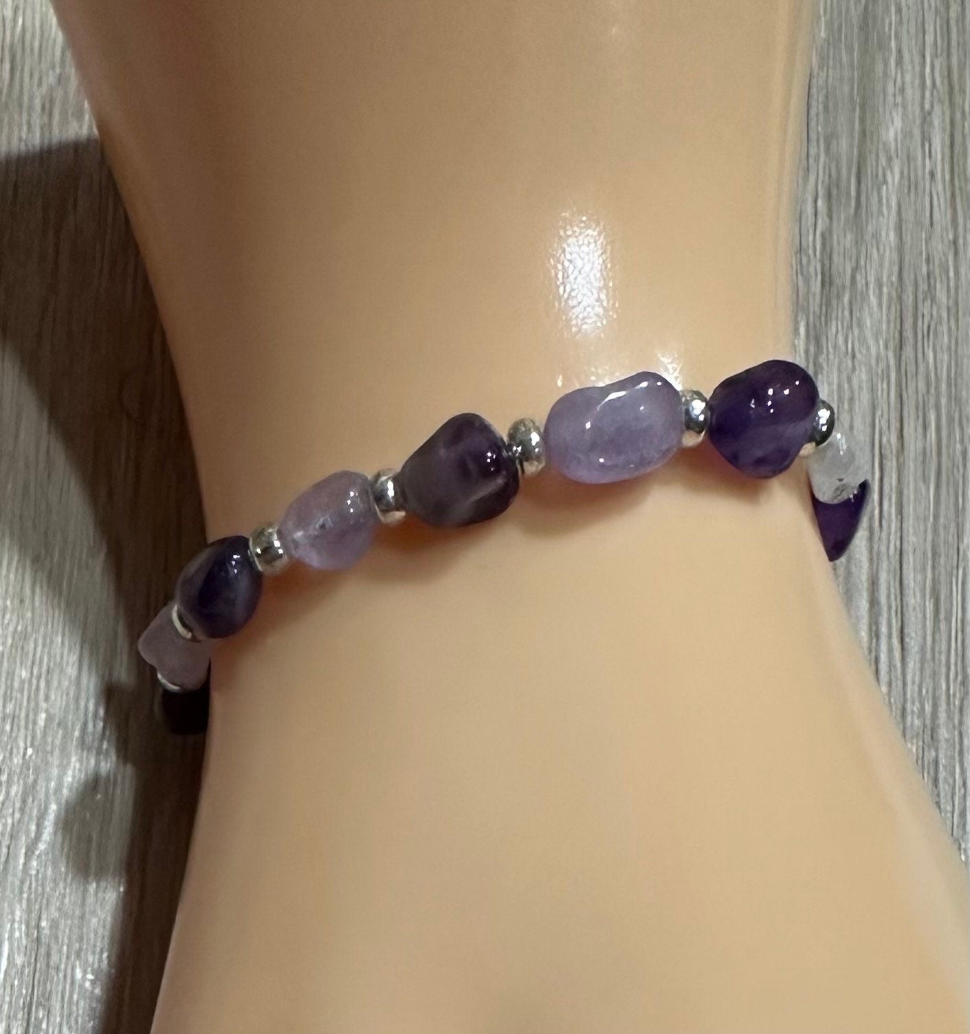 Calming, Spiritually Enhancing, Anxiety, Tranquility, Depression, Emotional Balance, Trauma, Natural Amethyst Stretch Bracelet, Boho, 6.75”