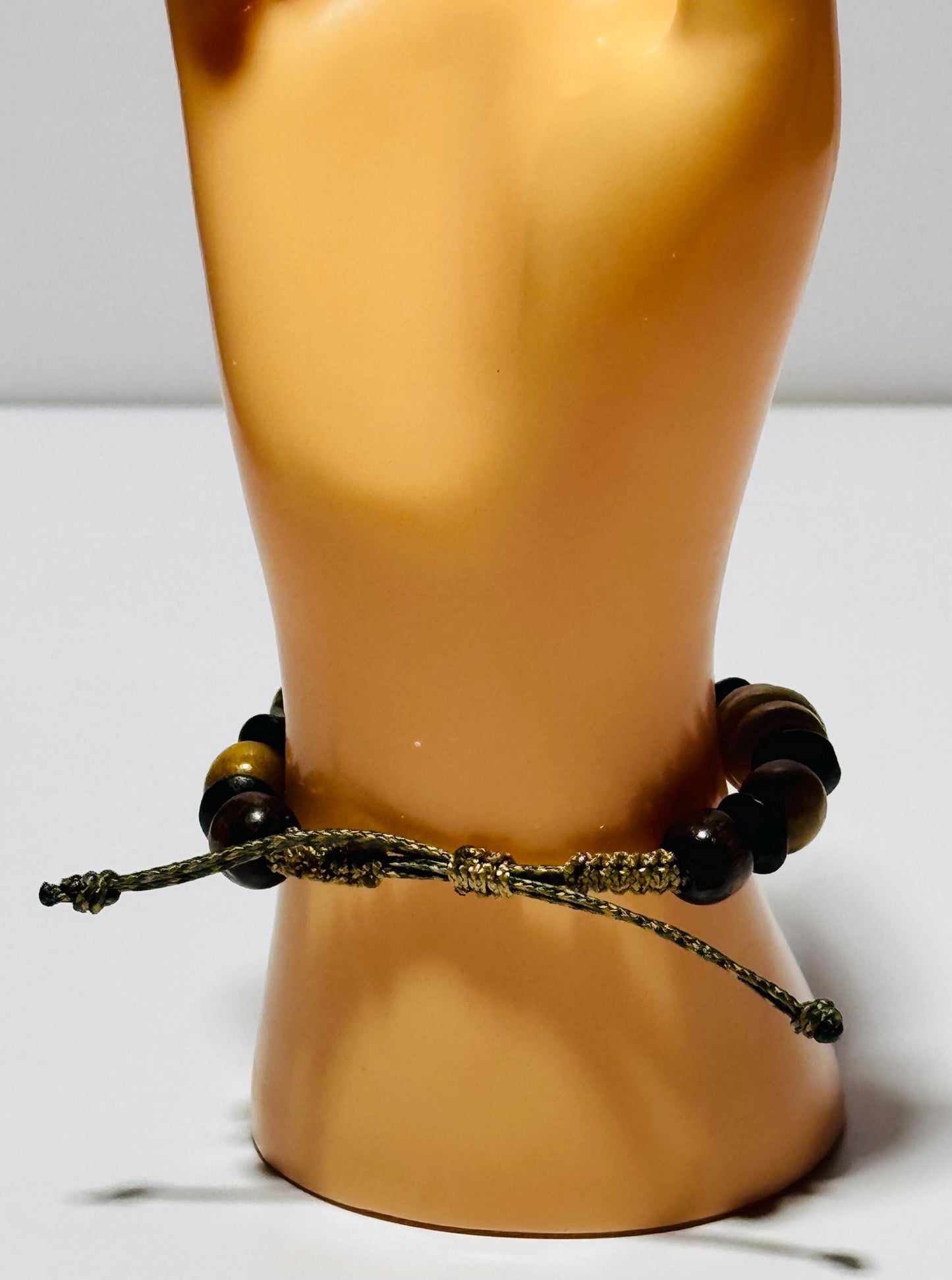 Wood Adjustable Bead Bracelet, Nano Paracord Bracelet, Boho Bracelet, Minimalist Bracelet 5 - 8.5”, Beaded, Bohemian, Men, Women