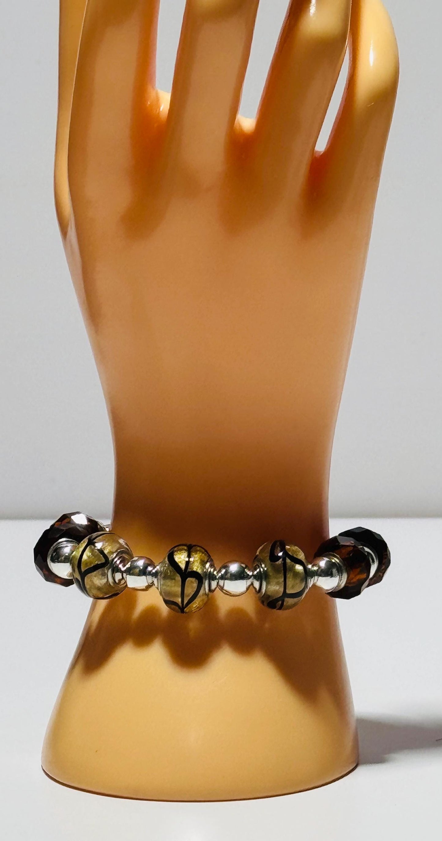 Artisan Glass Bead Bracelet, Custom Bracelet, Handmade Glass Bead Bracelet, One of a Kind Bracelet, Gold Translucent Bead Bracelet, 5.5”