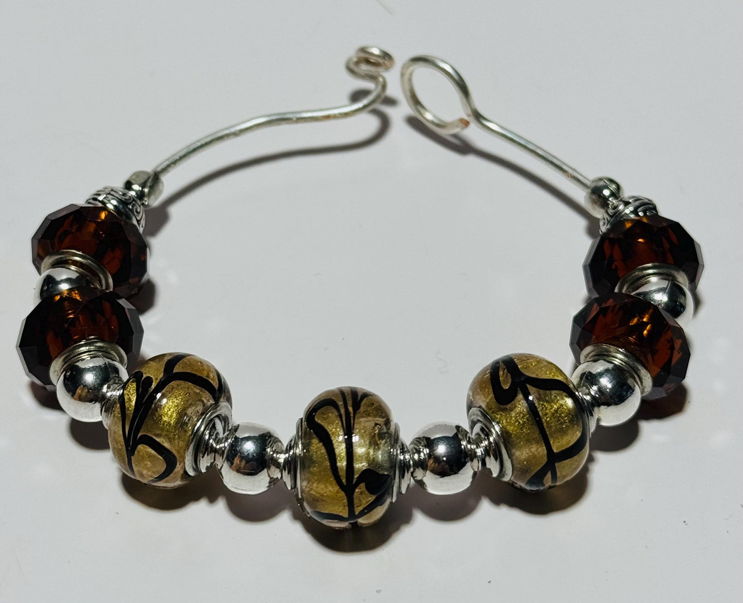 Artisan Glass Bead Bracelet, Custom Bracelet, Handmade Glass Bead Bracelet, One of a Kind Bracelet, Gold Translucent Bead Bracelet, 5.5”