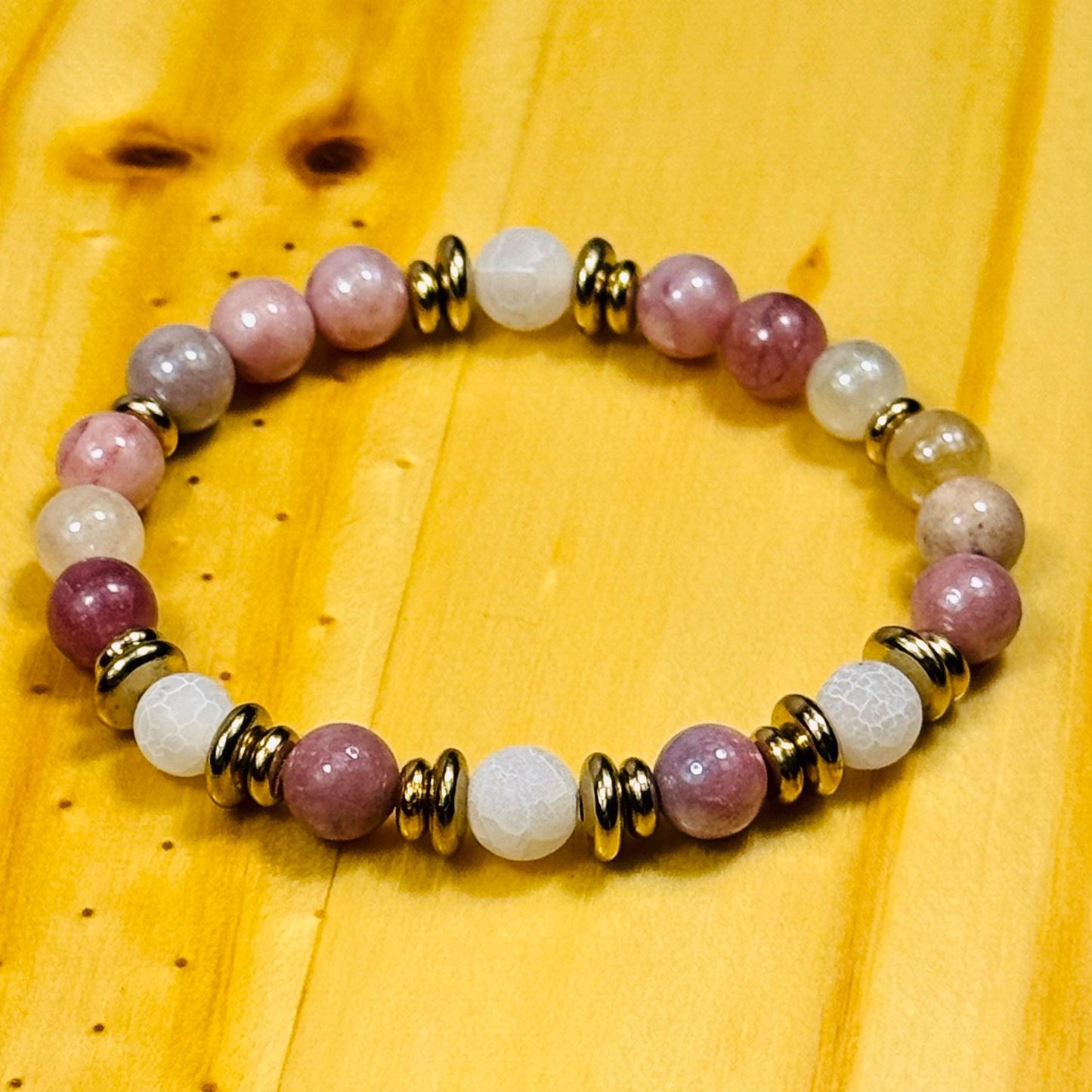 Stunning Sunstone Braclet Crackle Quartz Bracelet, Stretch, Boho, Natural Stone, Bohemian, 6.5” - 6.75” Independance Courage Optimism