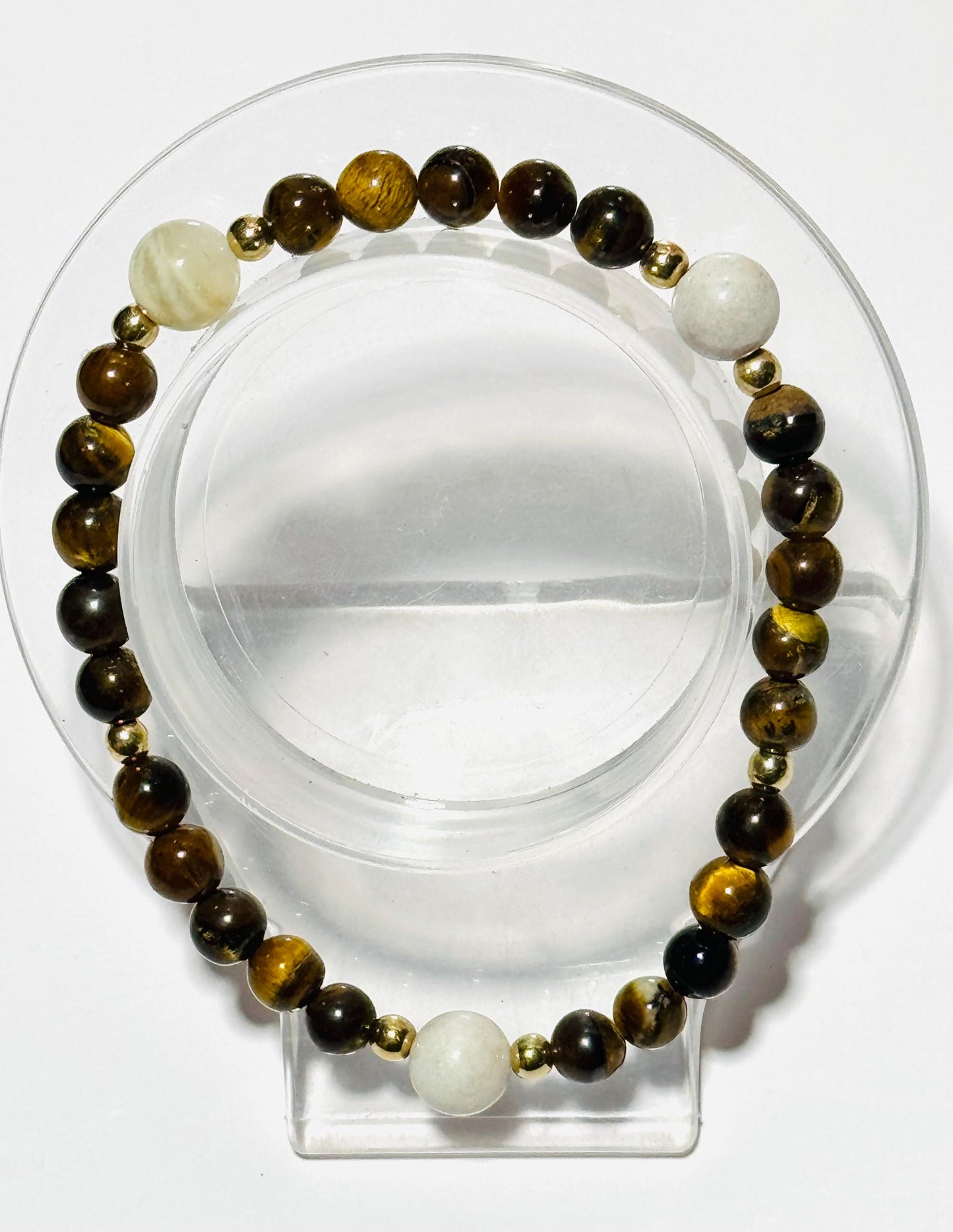 Natural Tiger Eye Bracelet, Brown Tiger Eye Bracelet, Stretch Bracelet, Agate Highlights, Boho, Beaded, Bohemian, Stacking, Gift, 7.5”
