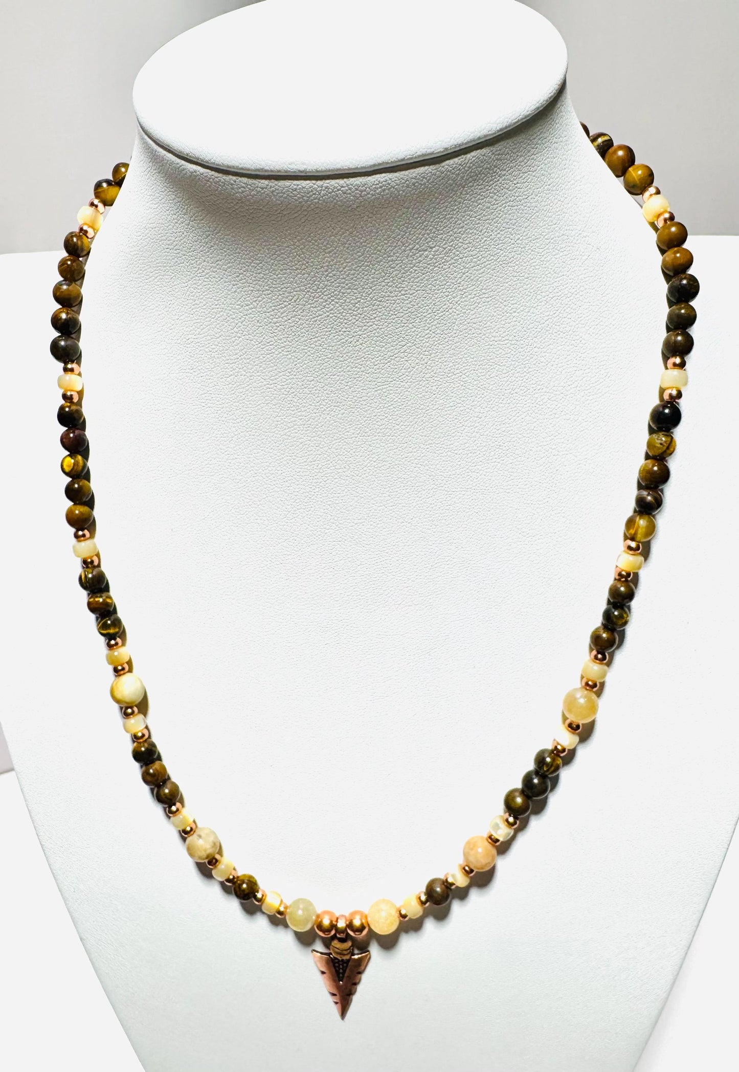 Tiger Eye Pendant Necklace, Arrowhead Pendant Necklace, Minimalist, Boho, Agate Semi Precious Stones, Gift for Her, 21” Prosperity, Courage