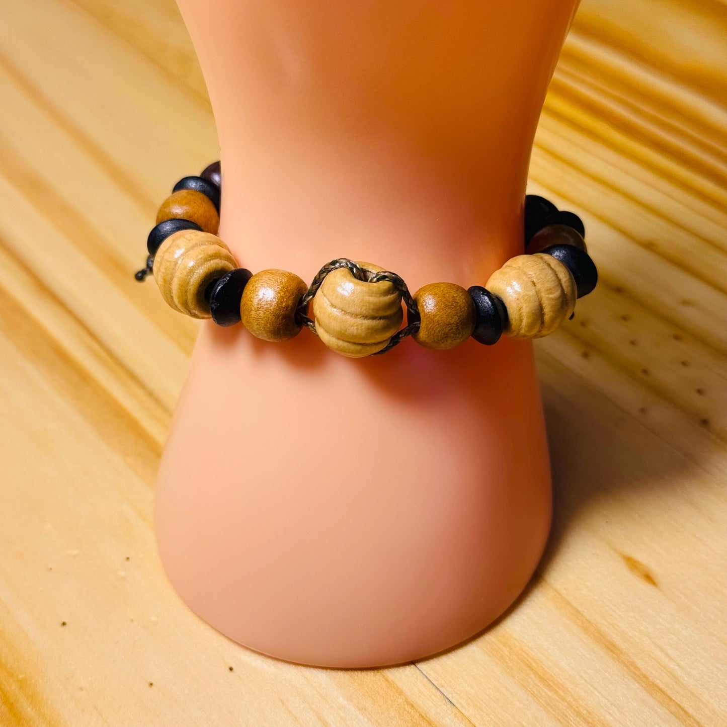 Wood Adjustable Bead Bracelet, Nano Paracord Bracelet, Boho Bracelet, Minimalist Bracelet 5 - 8.5”, Beaded, Bohemian, Men, Women