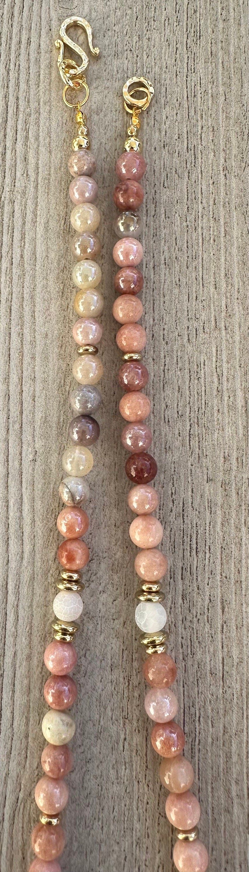 Sunstone Necklace, Botswana Agate 16mm Centerpiece, Chunky Necklace, Boho, Bohemian, Semi Precious Gemstones, Gift for Her, 26”, Leadership