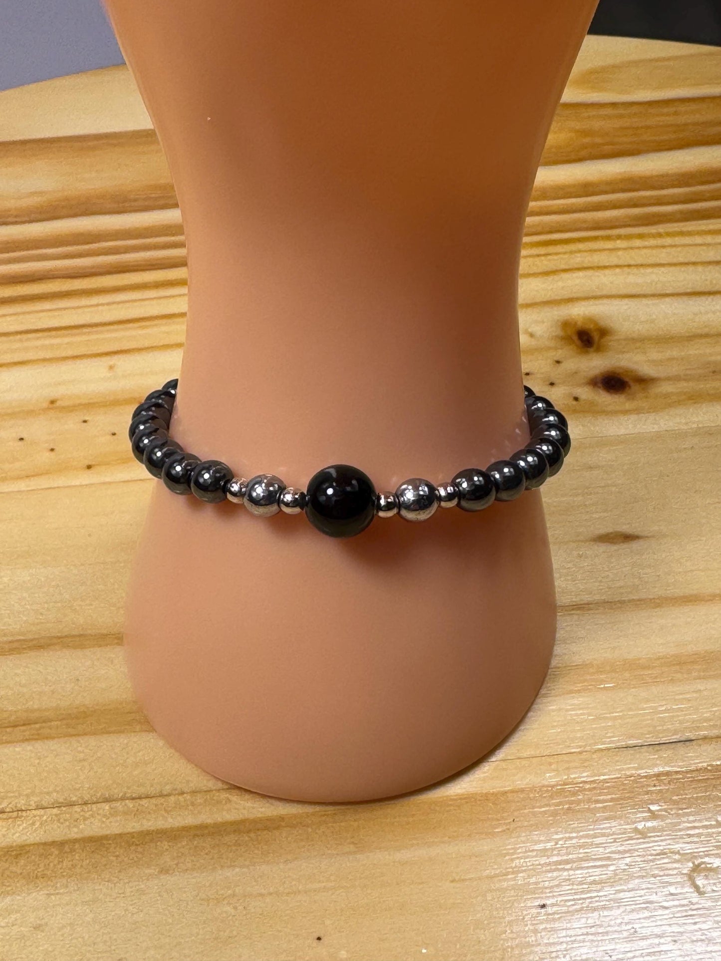 Anxiety Bracelet, Confidence Bracelet, Spiritual Bracelet, Heart Chakra, Grounding Bracelet, Hematite Black Onyx Stretch Bracelet, 6.5”