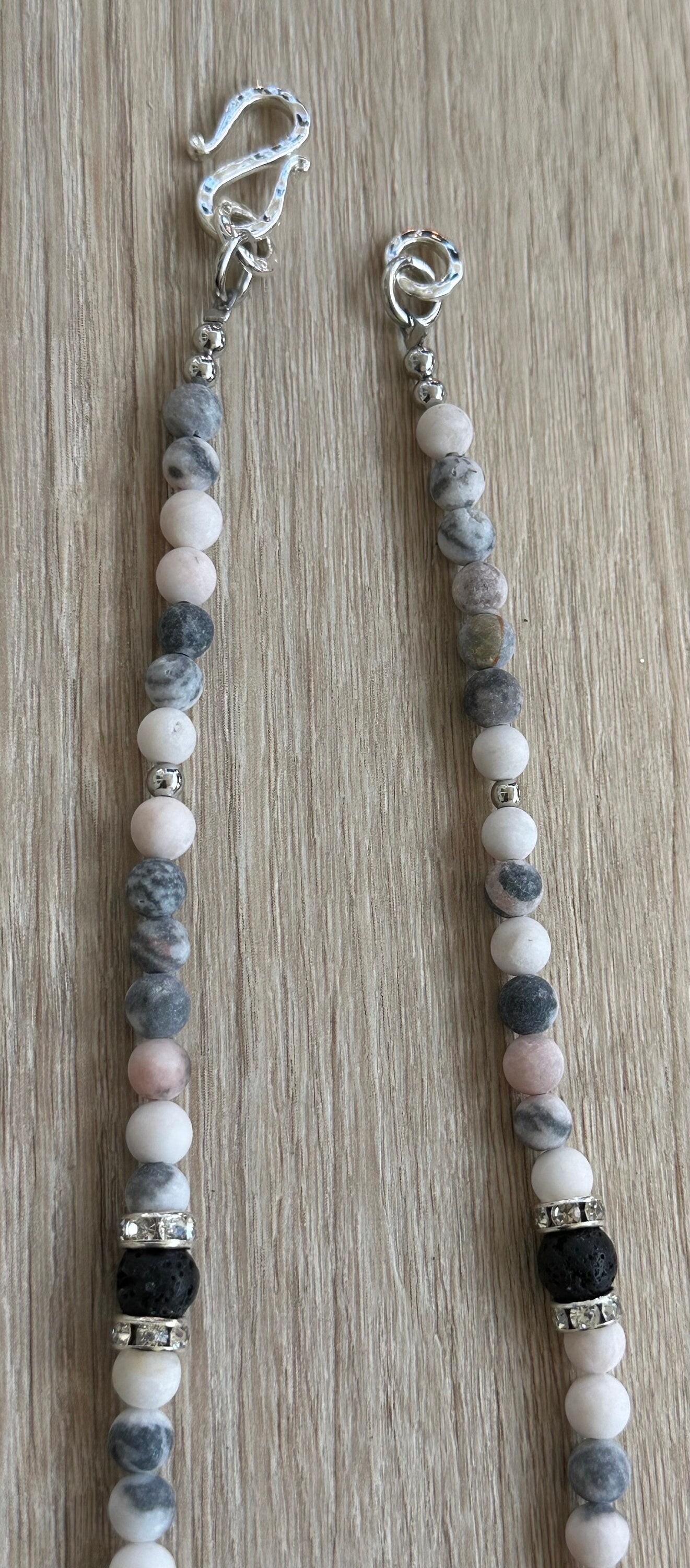 Pink Zebra Jasper Necklace, Lava Stones, Jasper Necklace, Diffuser, Gift for Her, 21”, Aromatherapy Essential Oils, Empowering, Stability