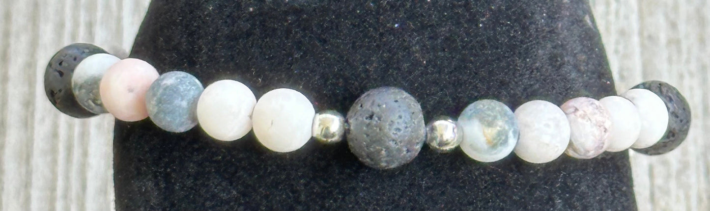 Anxiety Bracelet, Stress Bracelet, Empathy Bracelet, Peace Bracelet, Pink Zebra Jasper Bracelet, Black Lava Bracelet, Essential Oil, 6.5”