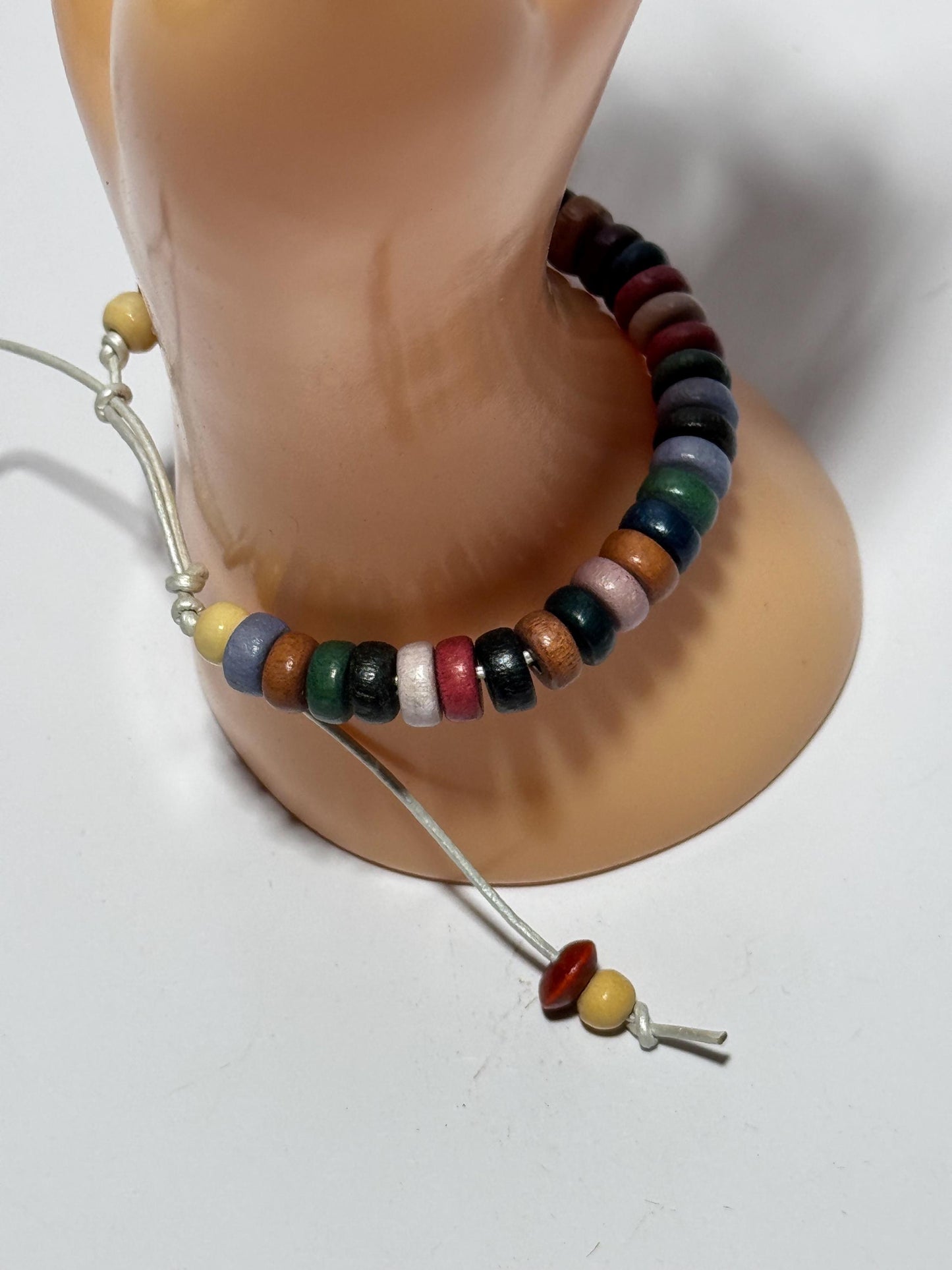 Adjustable Wood Bracelet, Motorcycle Wood Bracelet, Wood Biker Bracelet, Painted Wood Bracelet, Boho Bracelet, Leather Cord, 5 1/2 - 8”