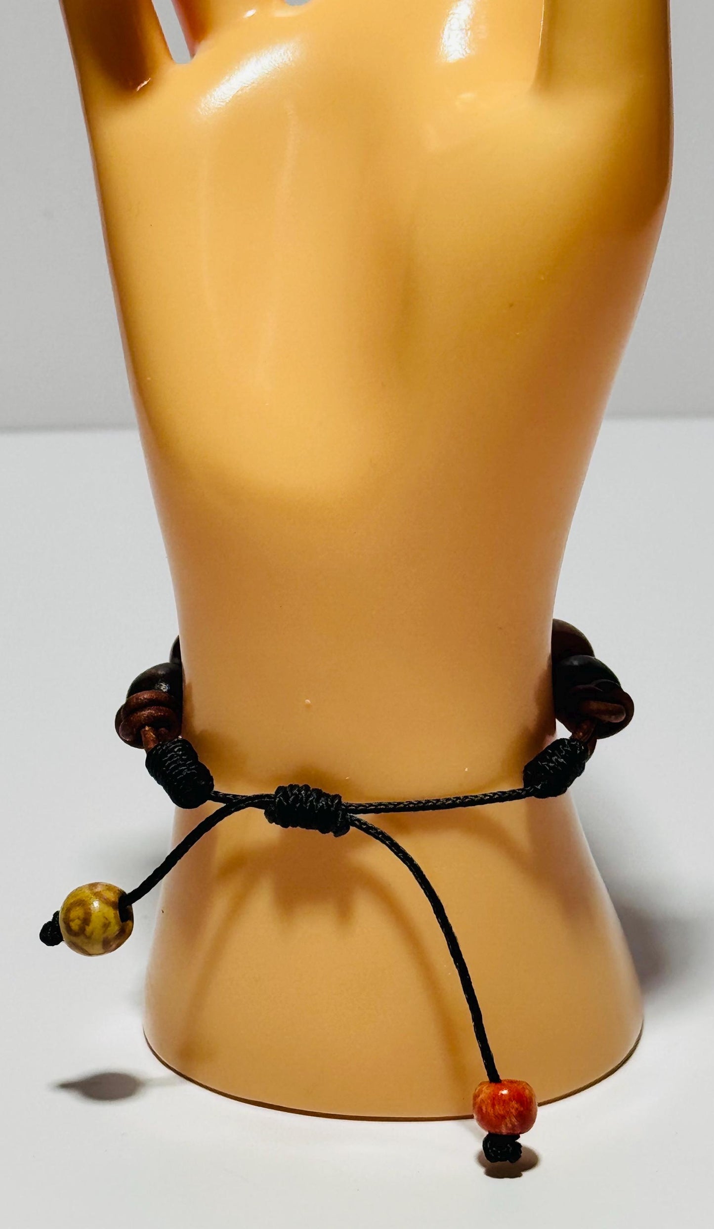 Adjustable Bracelet, Painted Wood Bracelet, Wood Biker Bracelet, Wood Motorcycle Bracelet,Boho, Minimalist, Unisex, Leather Cord 5” - 8 1/2”