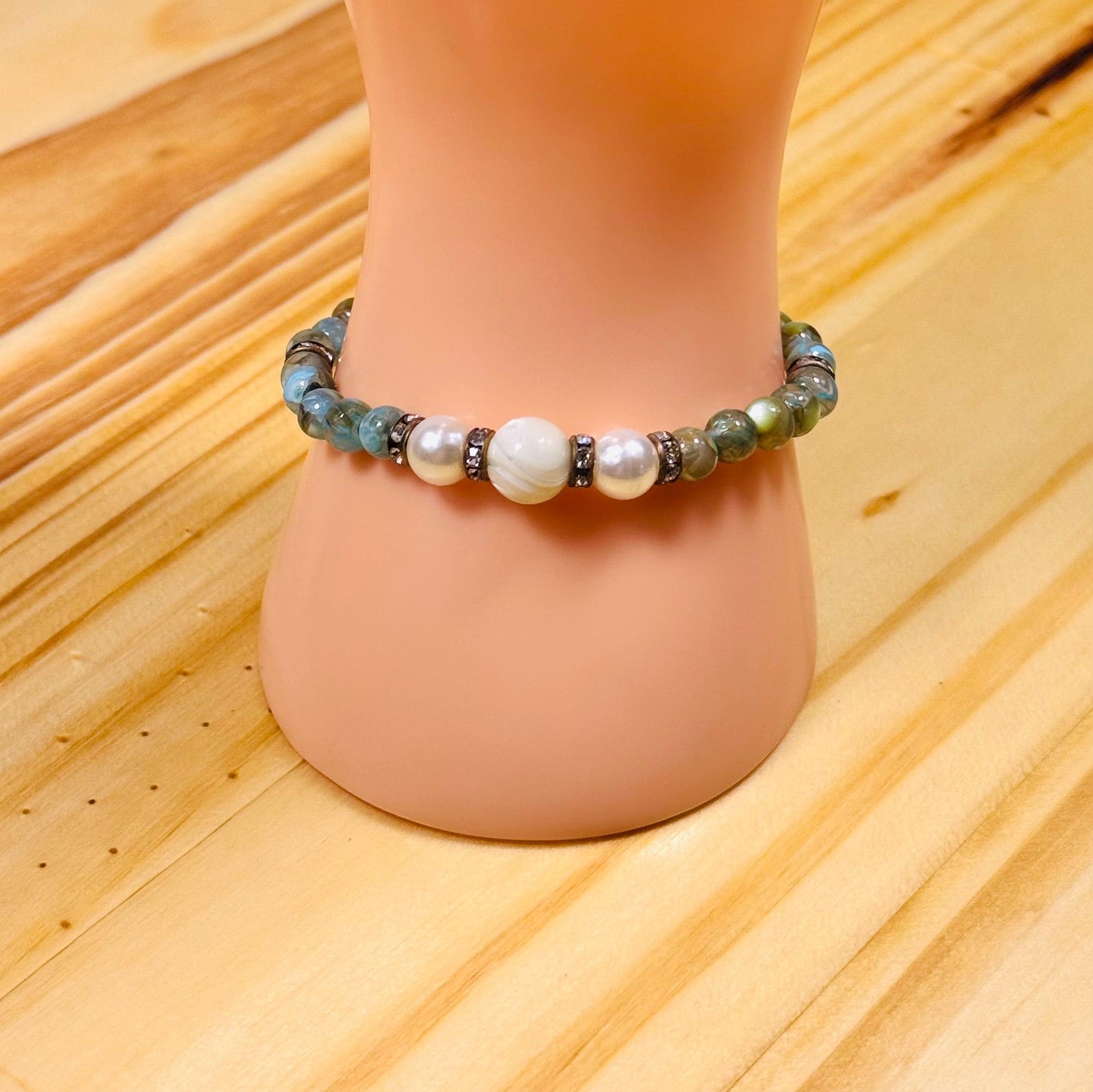 Anxiety, Depression, Trauma, Stability, Courage, Empathy, Strength, Grief, Tiger Eye, Mother of Pearl, Freshwater Pearls, Bracelet, 6.5”