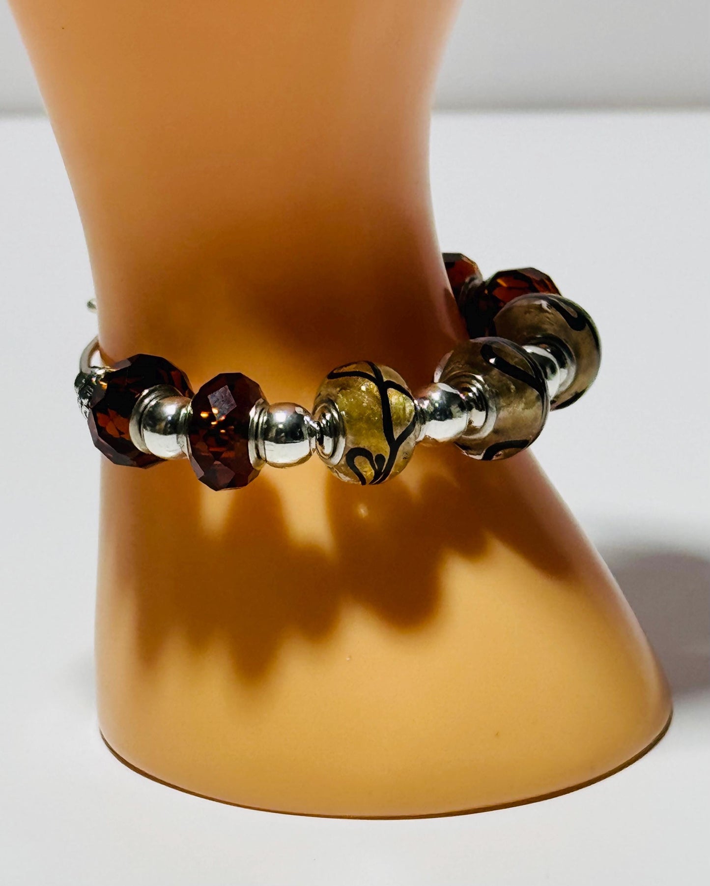 Artisan Glass Bead Bracelet, Custom Bracelet, Handmade Glass Bead Bracelet, One of a Kind Bracelet, Gold Translucent Bead Bracelet, 5.5”