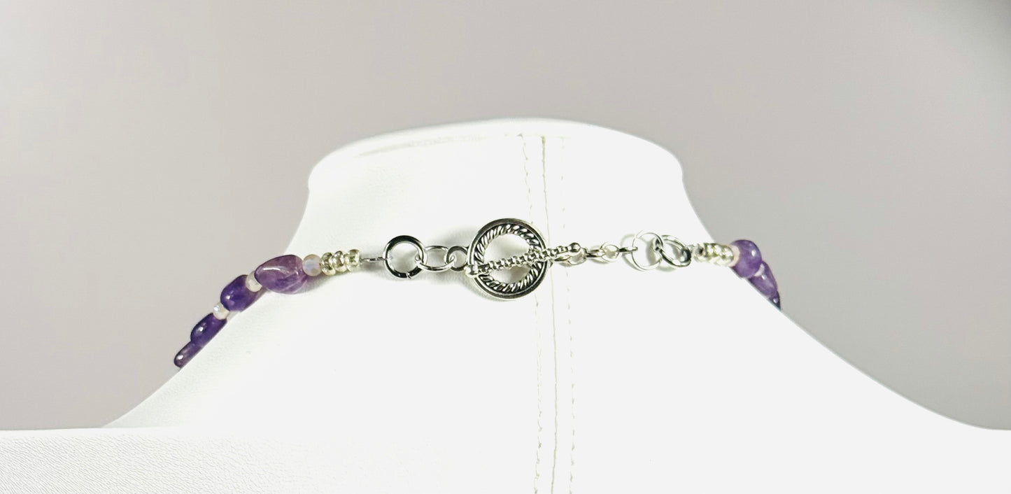Purple Agate Necklace, Minimalist, Bohemian, Boho Beaded Necklace, Nugget Necklace, Gift for Her, Spiritually Enhancing, Confidence, 20”,