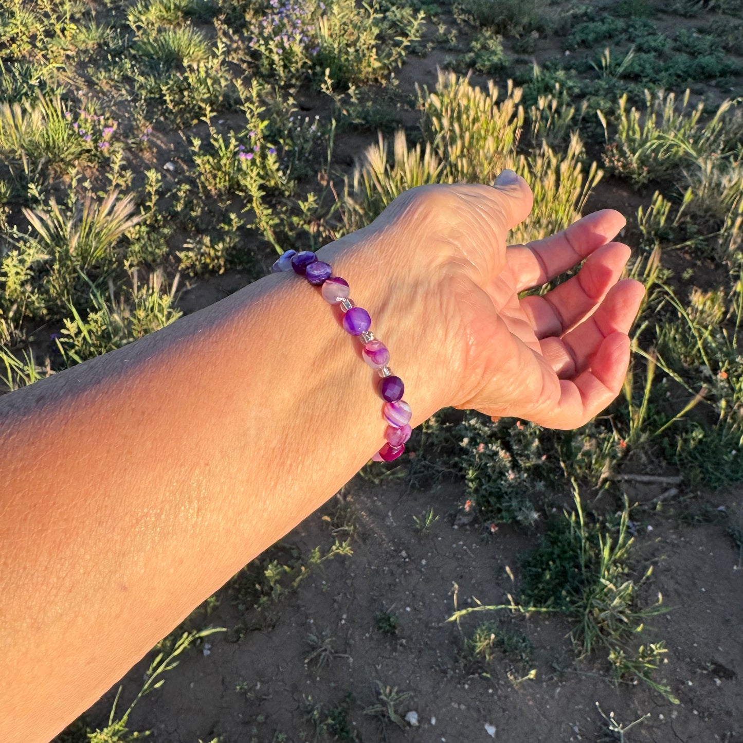 Natural Banded Purple Agate Stretch Bracelet, Minimalist Protection Bracelet, Anxiety Gemstone Bracelet, Stress, Boho Stacking Bracelet, 6.5” (Copy)