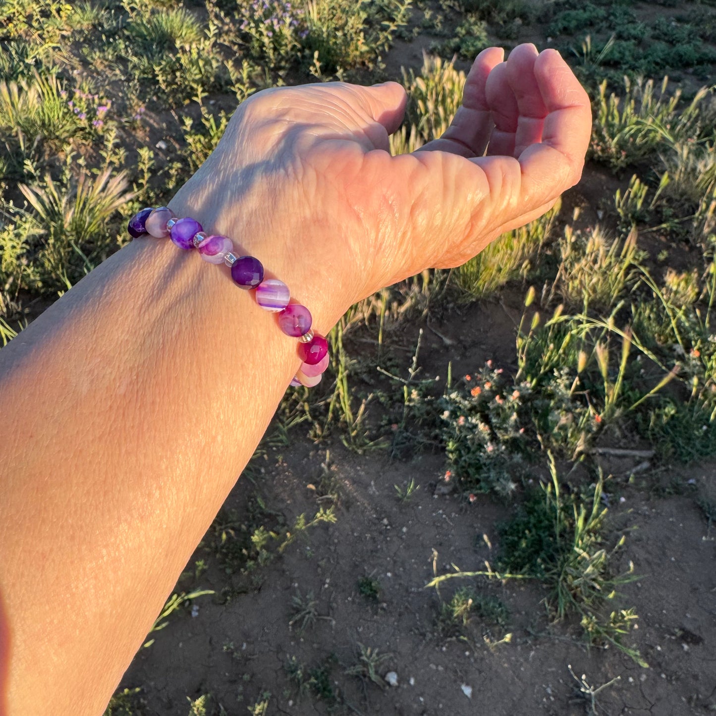 Natural Banded Purple Agate Stretch Bracelet, Minimalist Protection Bracelet, Anxiety Gemstone Bracelet, Stress, Boho Stacking Bracelet, 6.5” (Copy)