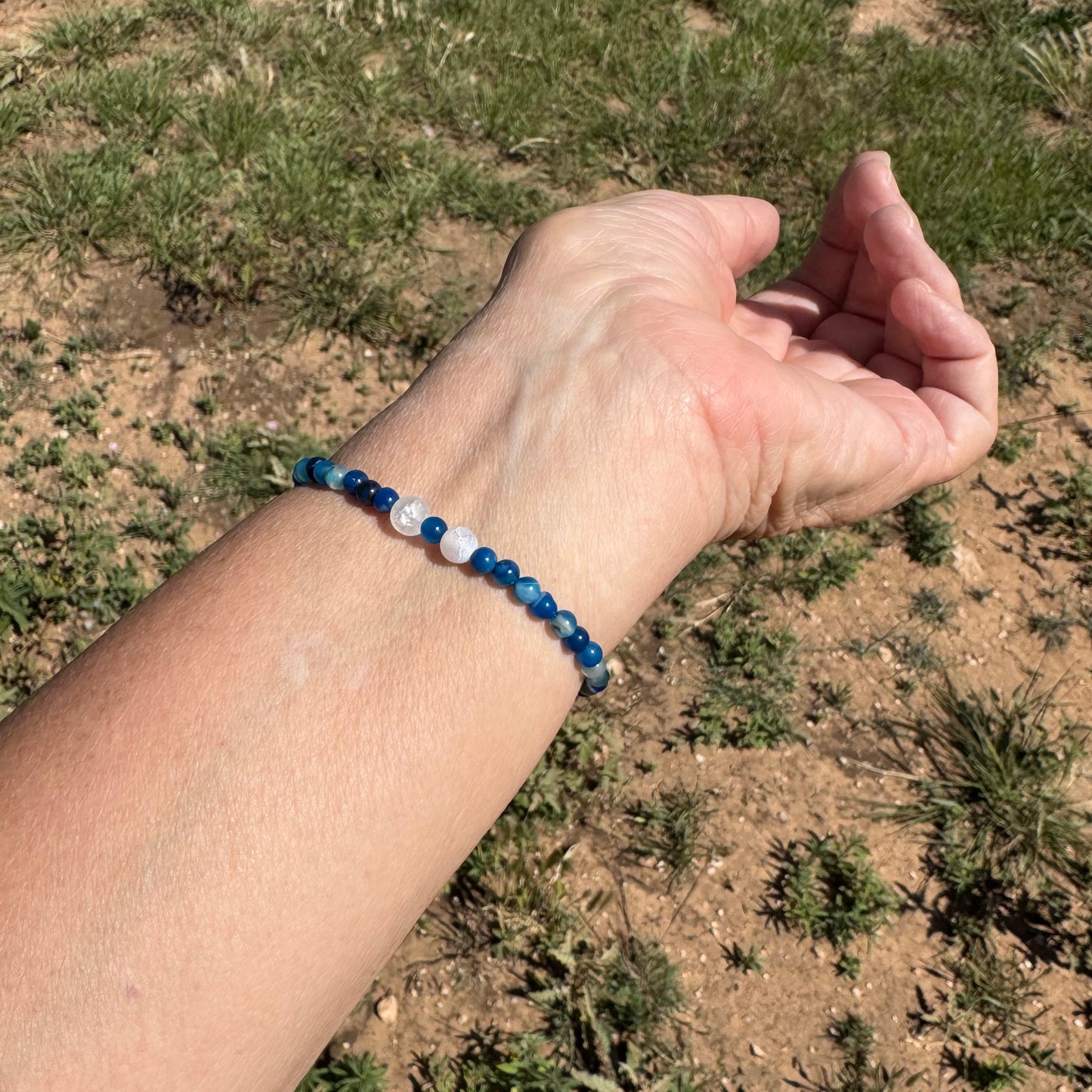 Blue Agate Anxiety Bracelet, Healing Adjustable Bracelet, Boho, Minimalist, Stacking Bracelet