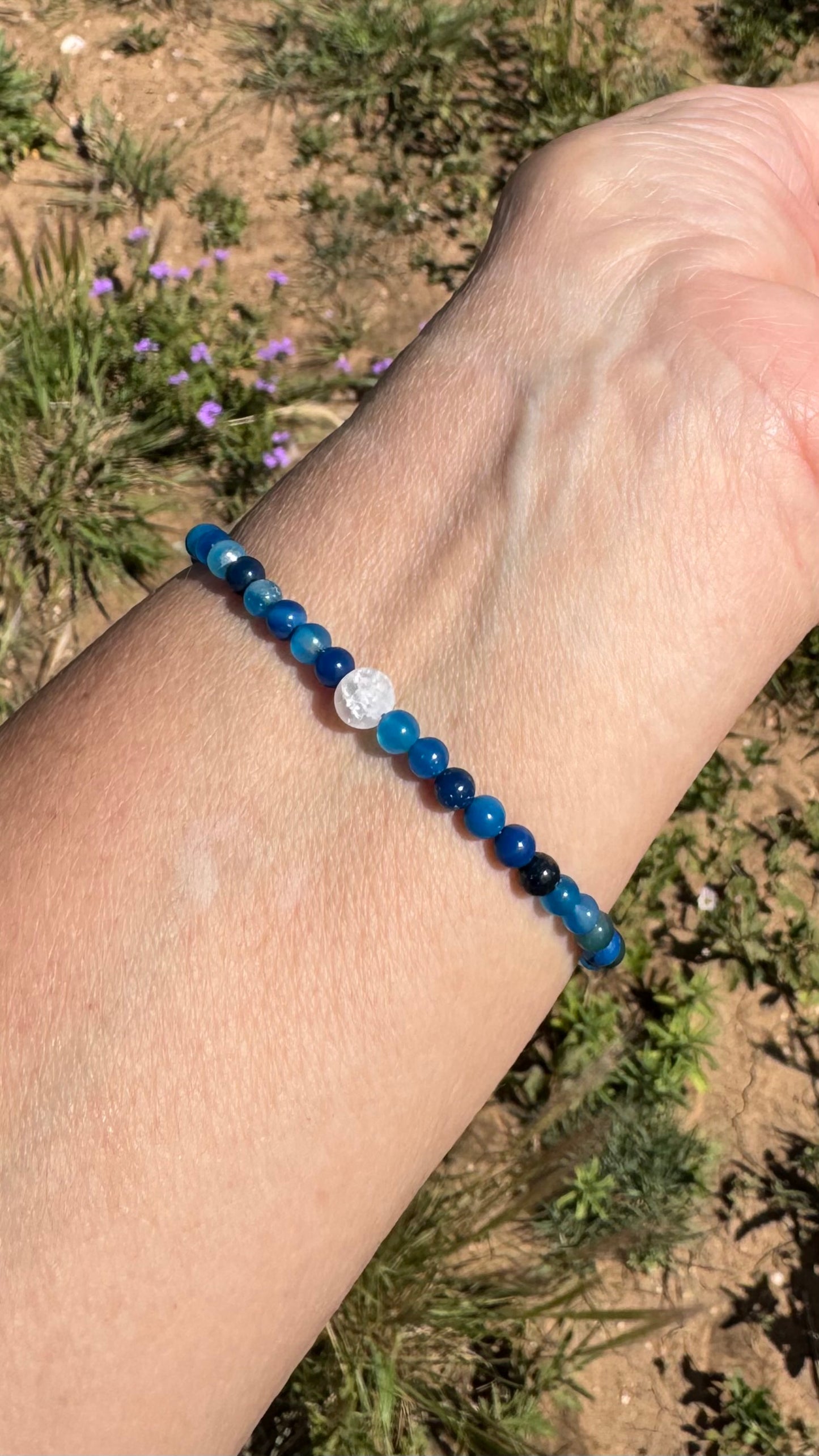 Blue Agate Anxiety Bracelet, Healing Adjustable Bracelet, Boho, Minimalist, Stacking Bracelet