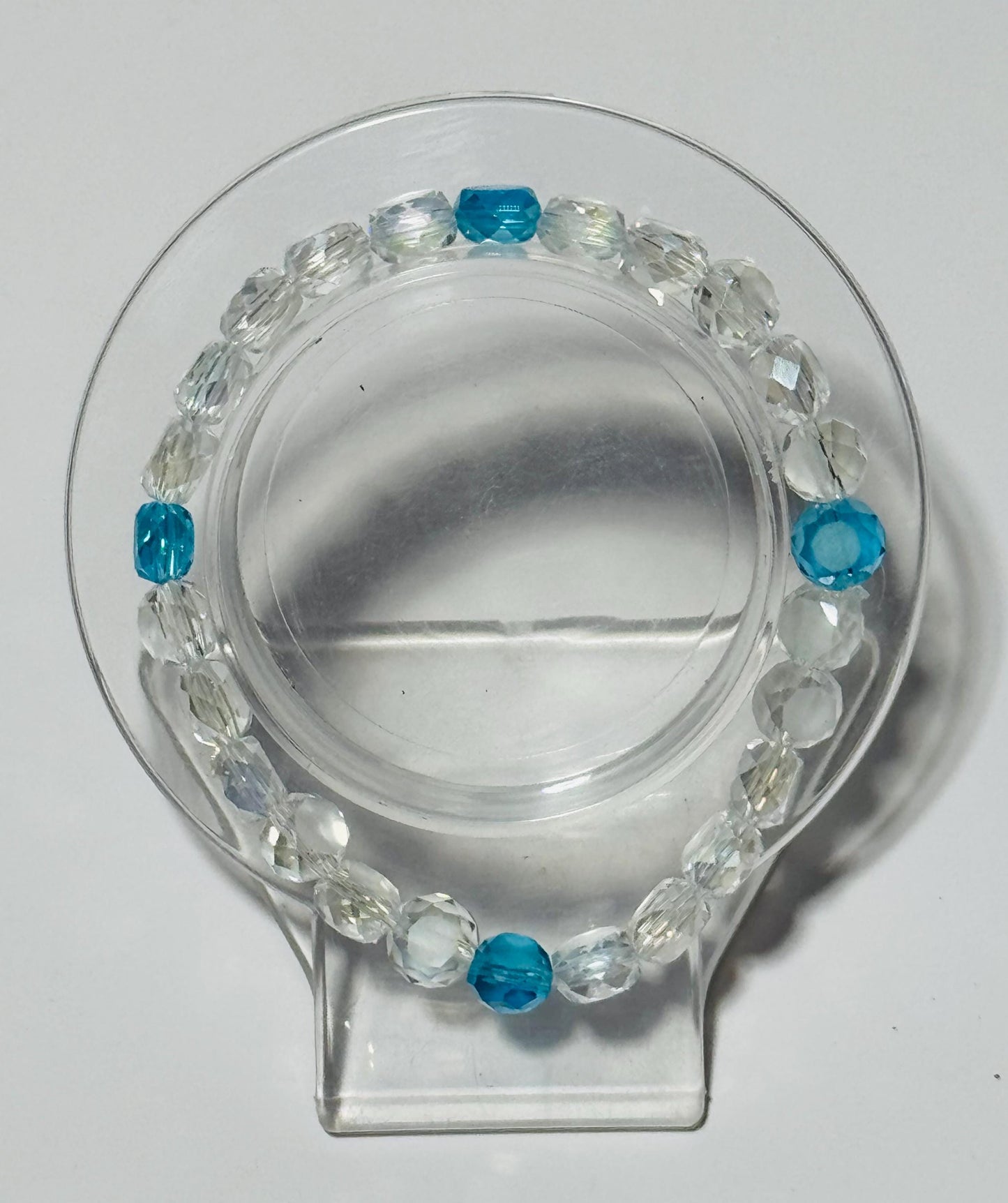 Dainty Clear Faceted Crystal Bead Stretch Bracelet, Blue Faceted Crystal Bead Bracelet, Boho Bracelet , Minimalist , Gift for Her, 6.75”