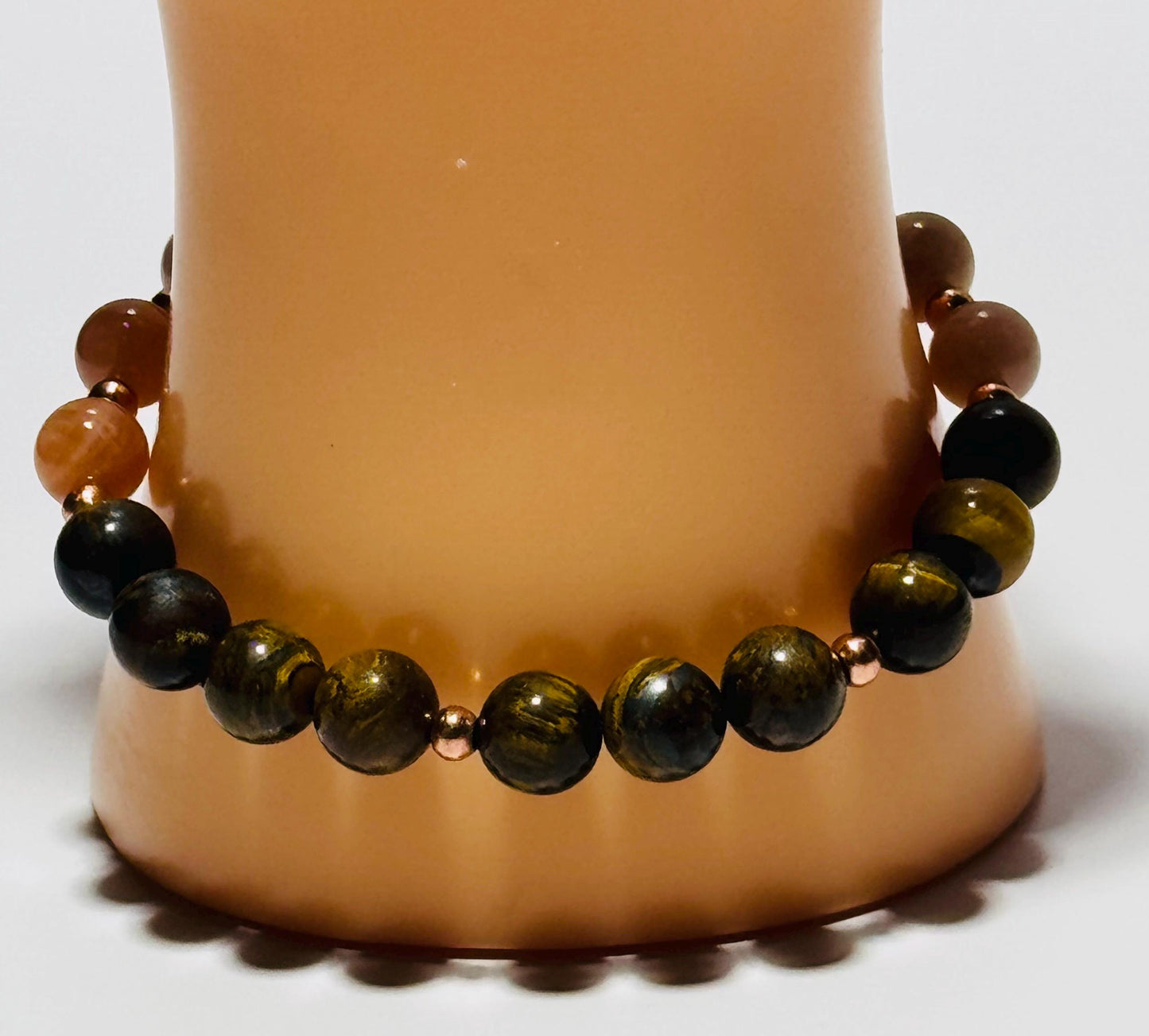 Natural Tiger Eye Bracelet, Gemstone Bracelet, Stretch Bracelet, Minimalist Bracelet, Boho Jewelry, Copper Beads, Dainty, 6.5”