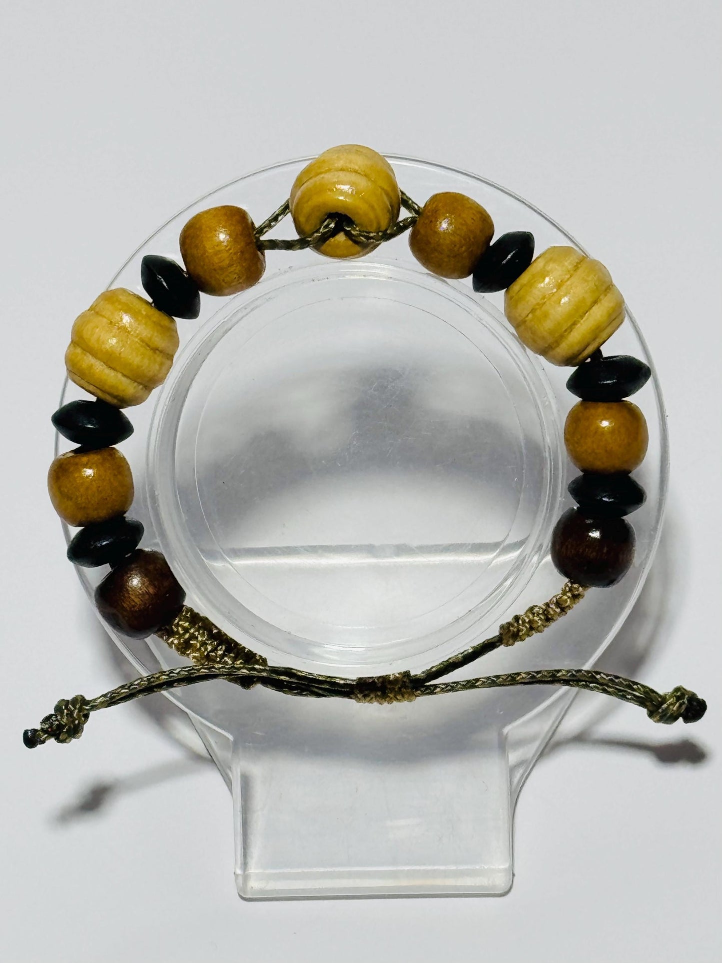 Wood Adjustable Bead Bracelet, Nano Paracord Bracelet, Boho Bracelet, Minimalist Bracelet 5 - 8.5”, Beaded, Bohemian, Men, Women