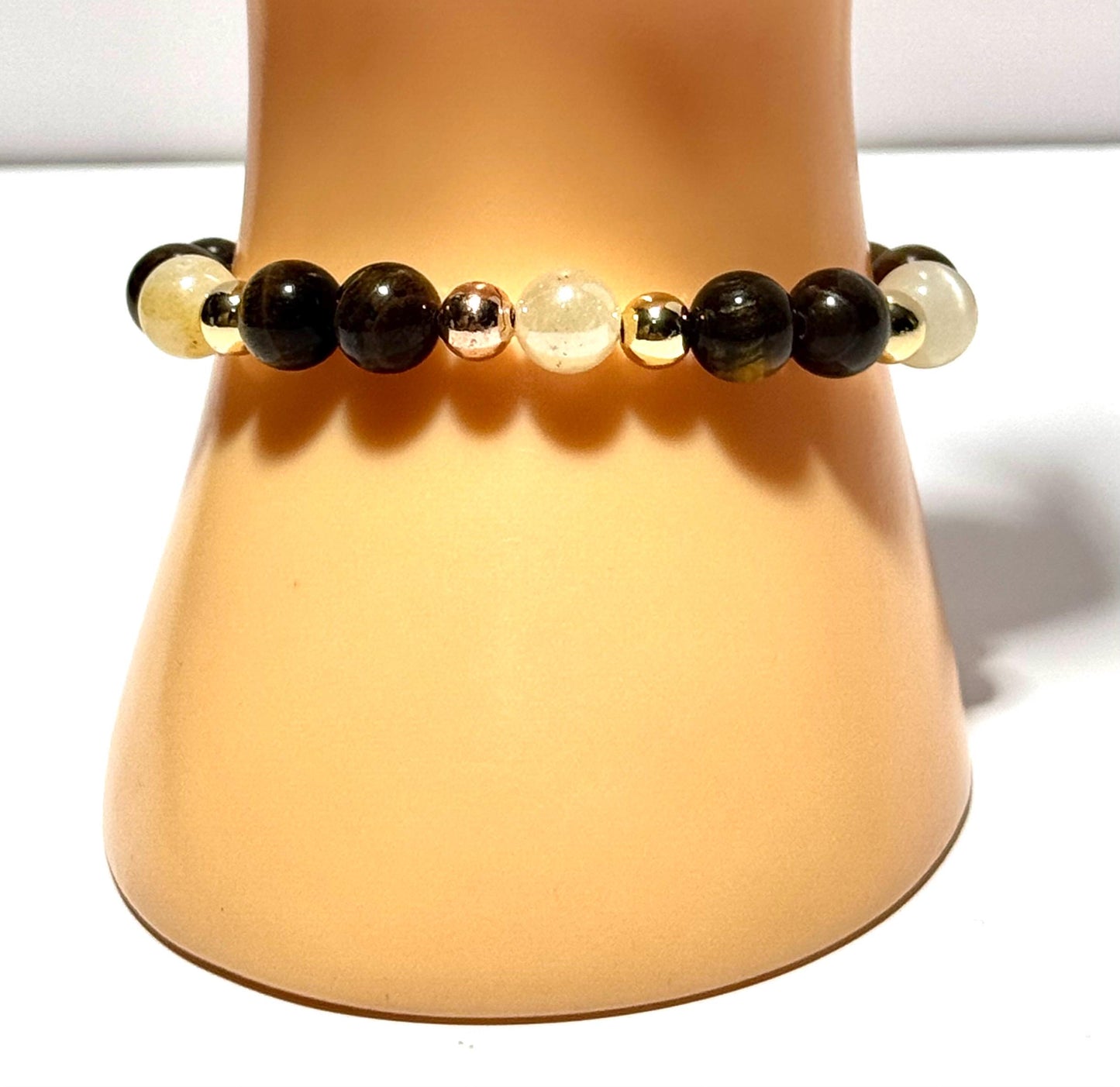 Brown Tiger Eye Bracelet, Natural Tiger Eye Bracelet, Stretch, Boho, Beaded Bracelet, Bohemian, Agate Highlights, Stacking, Gift, 6”