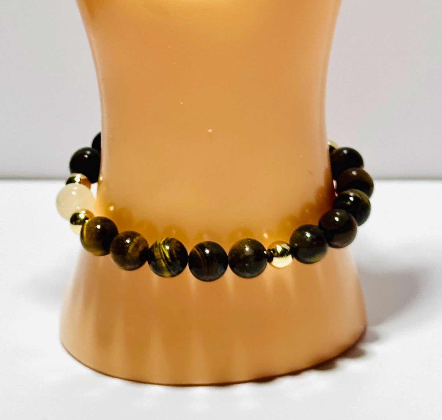 Brown Tiger Eye Bracelet, Natural Tiger Eye Bracelet, Stretch, Boho, Beaded Bracelet, Bohemian, Agate Highlights, Stacking, Gift, 6”