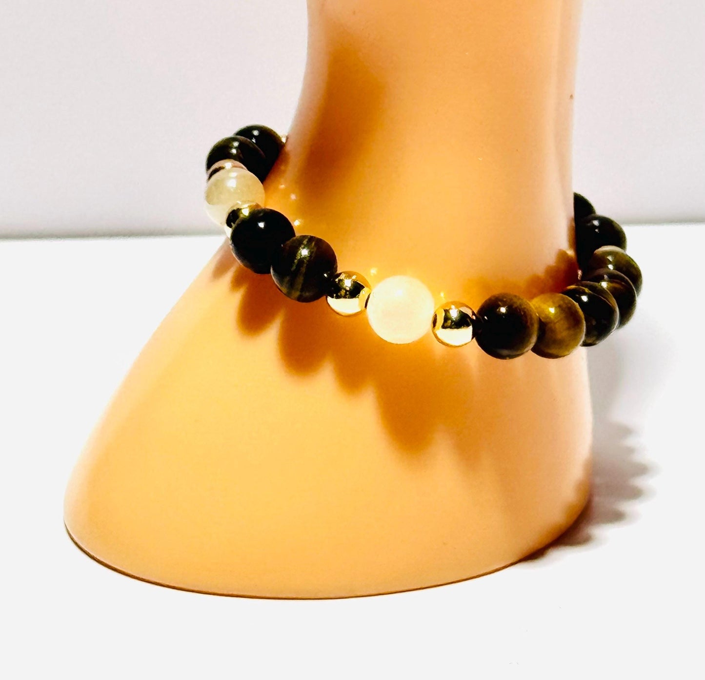 Brown Tiger Eye Bracelet, Natural Tiger Eye Bracelet, Stretch, Boho, Beaded Bracelet, Bohemian, Agate Highlights, Stacking, Gift, 6”