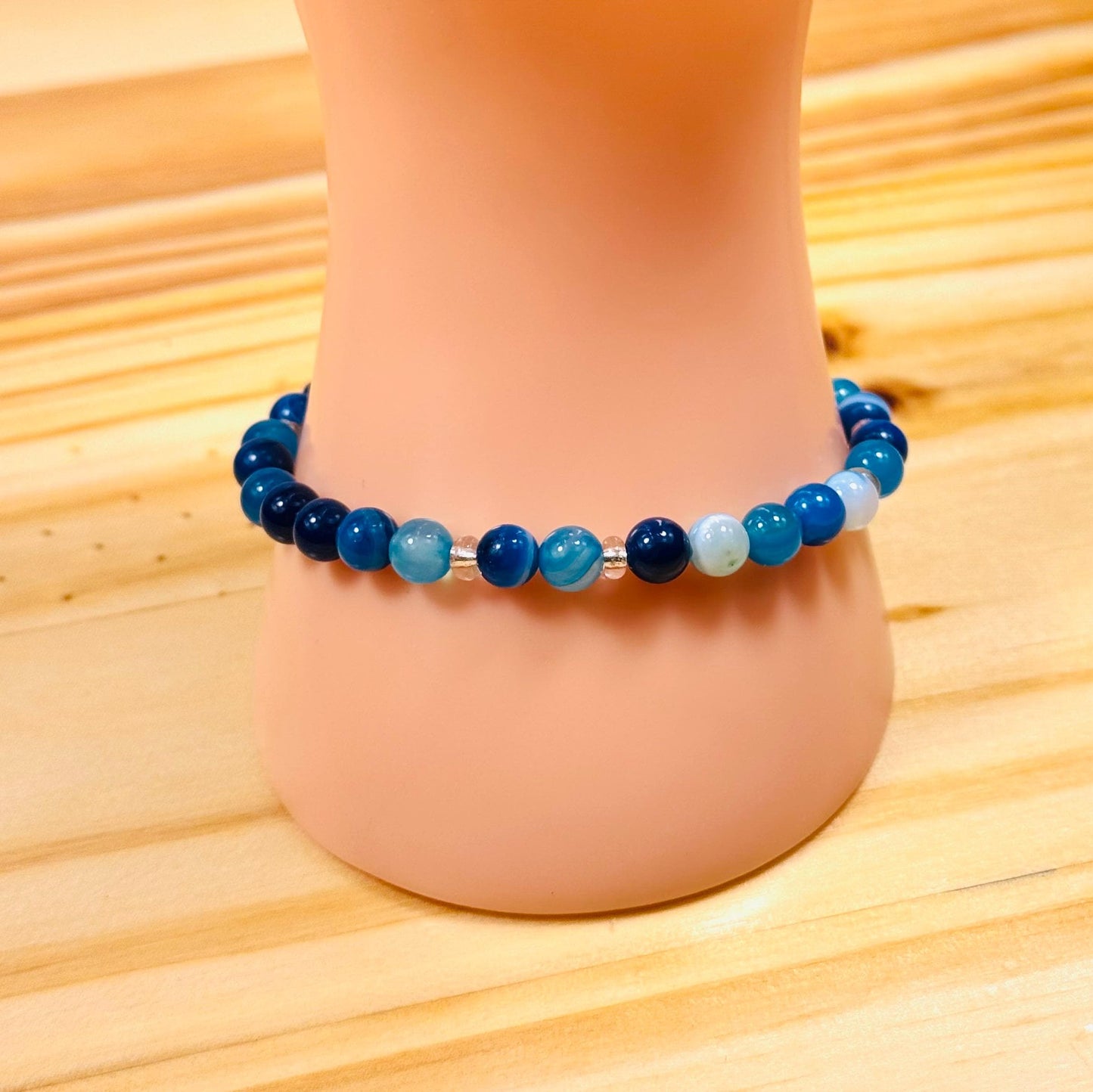 Stress, Anxiety, Emotional Balance, Tranquility, Empathy, Blue Agate Bracelet, Stretch Bracelet, Boho, Minimalist, Stacking Bracelet, 7.5"”