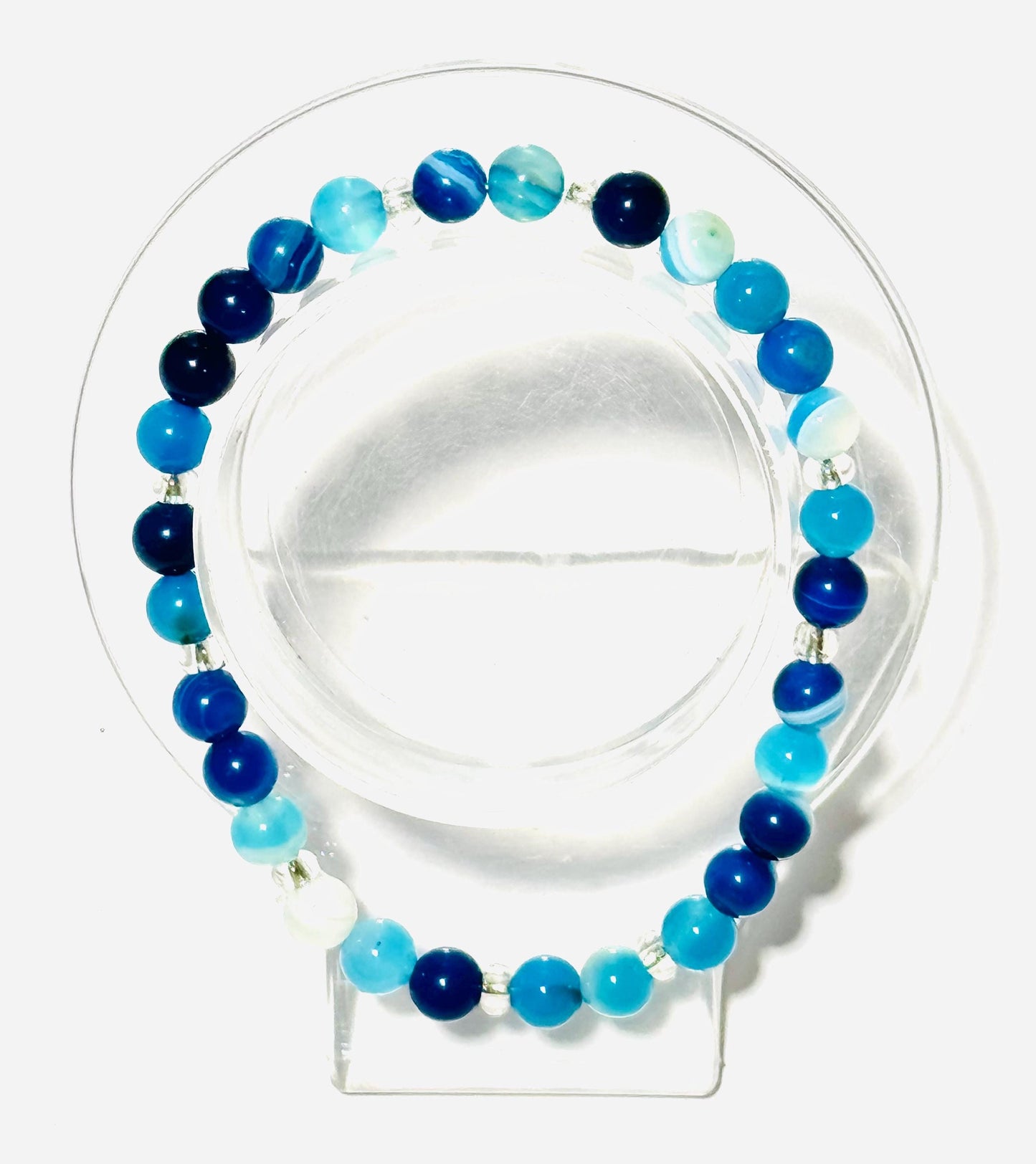 Stress, Anxiety, Emotional Balance, Tranquility, Empathy, Blue Agate Bracelet, Stretch Bracelet, Boho, Minimalist, Stacking Bracelet, 7.5"”