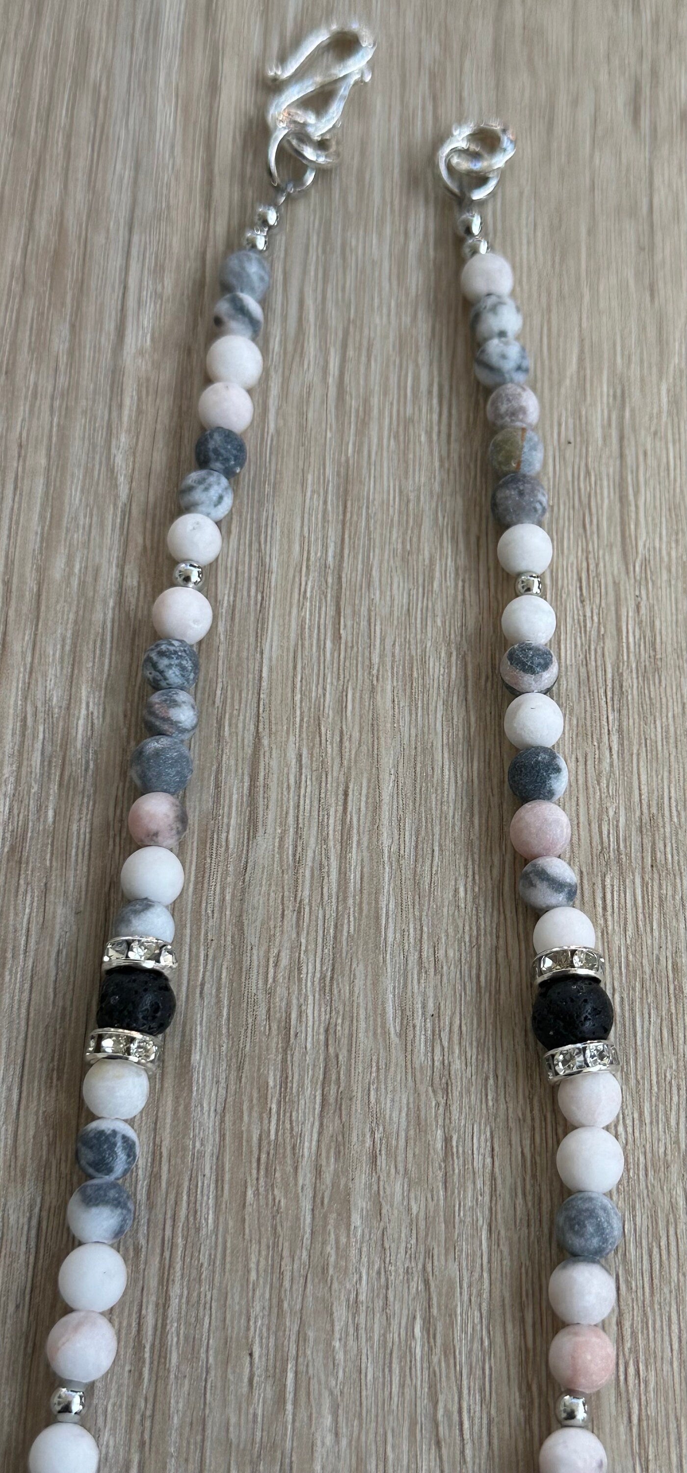 Pink Zebra Jasper Necklace, Lava Stones, Jasper Necklace, Diffuser, Gift for Her, 21”, Aromatherapy Essential Oils, Empowering, Stability