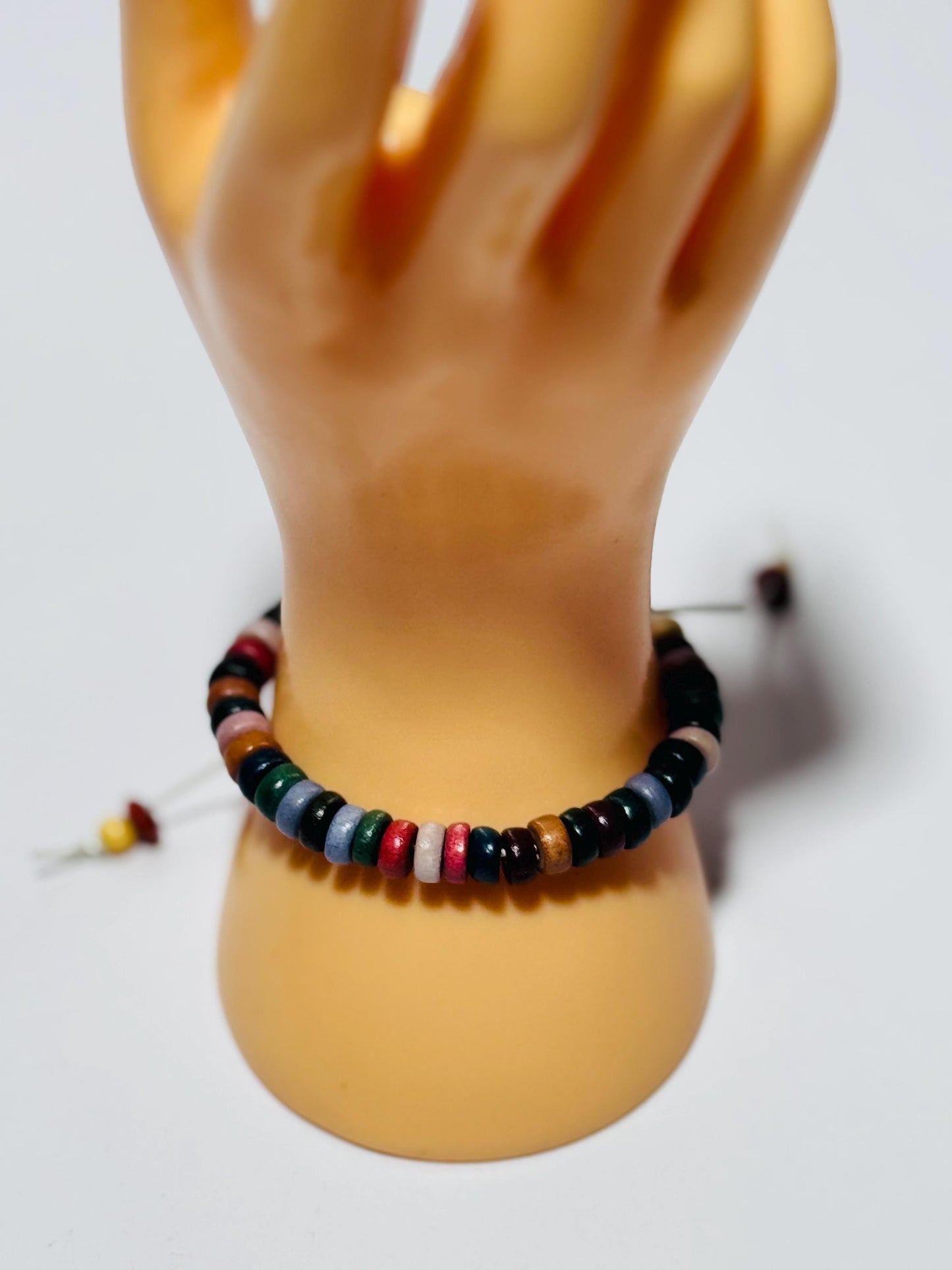 Adjustable Wood Bracelet, Motorcycle Wood Bracelet, Wood Biker Bracelet, Painted Wood Bracelet, Boho Bracelet, Leather Cord, 5 1/2 - 8”