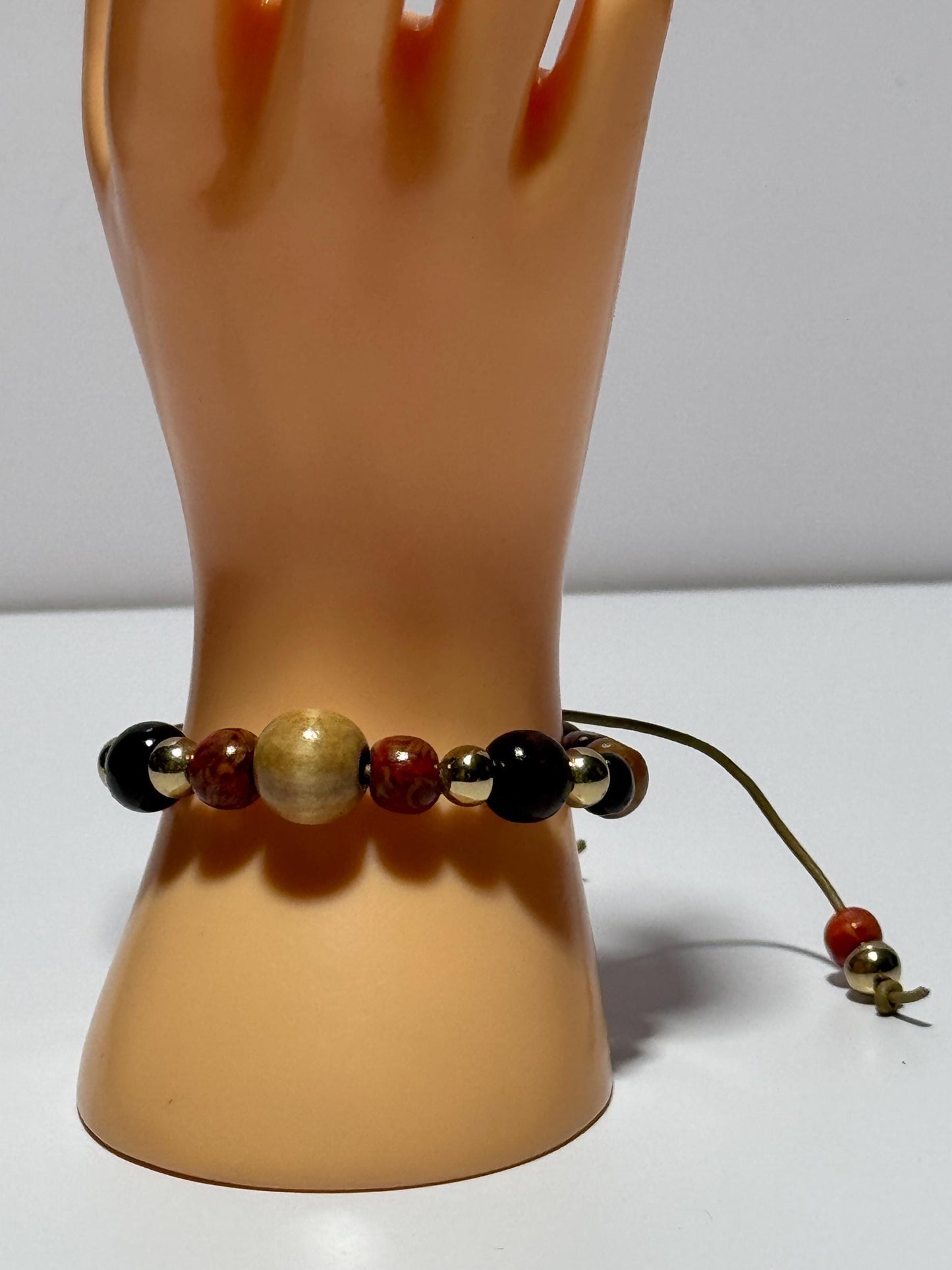 Biker Wood Bracelet, Adjustable Wood Motorcycle Bracelet, Wood Bracelet, Leather Cord, 6” - 9 1/2”