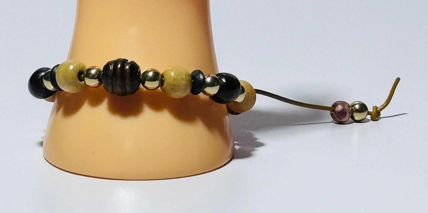 Adjustable Wood Bracelet, Biker Wood Bracelet, Wood Motorcycle Bracelet, Boho Bracelet, Minimalist, Leather Cord 7 1/2” - 10”